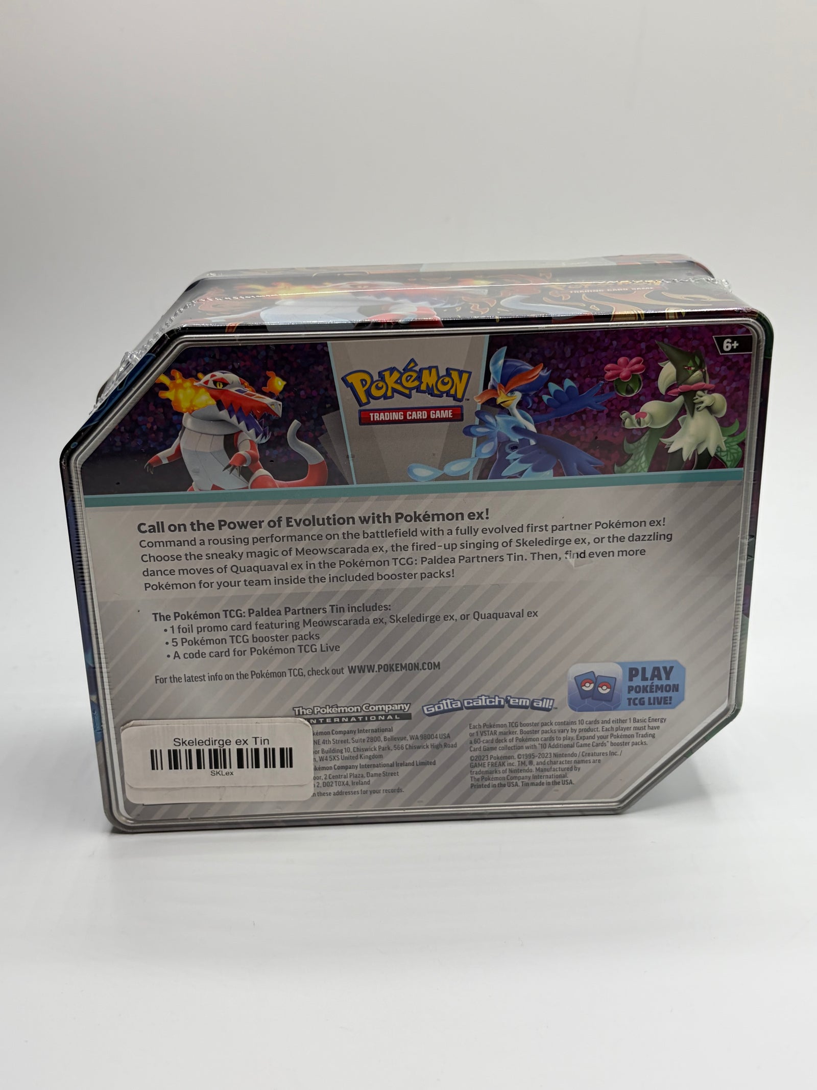 Pokemon TCG Paldea Partners Skeledirge EX Tin 5 Booster Packs Factory Sealed