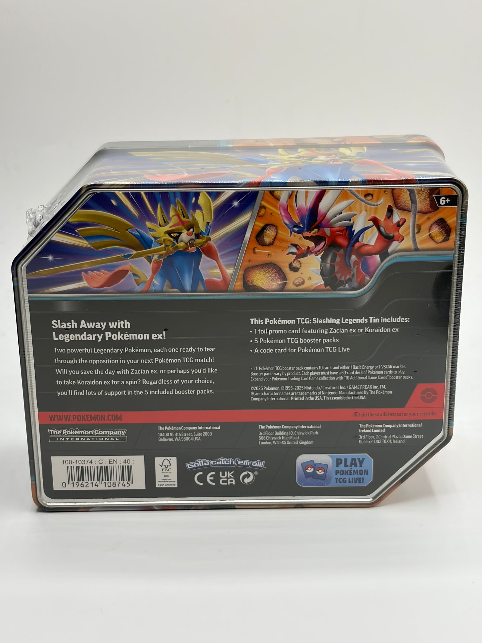Pokemon Slashing Legends Tin - Koraidon EX - Factory Sealed-w/ 5 Booster Packs