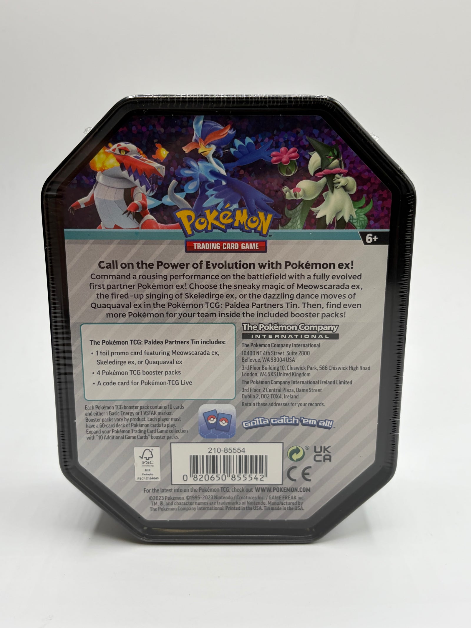 Sealed Pokemon TCG Paldea Partners Tin featuring Skeledirge ex