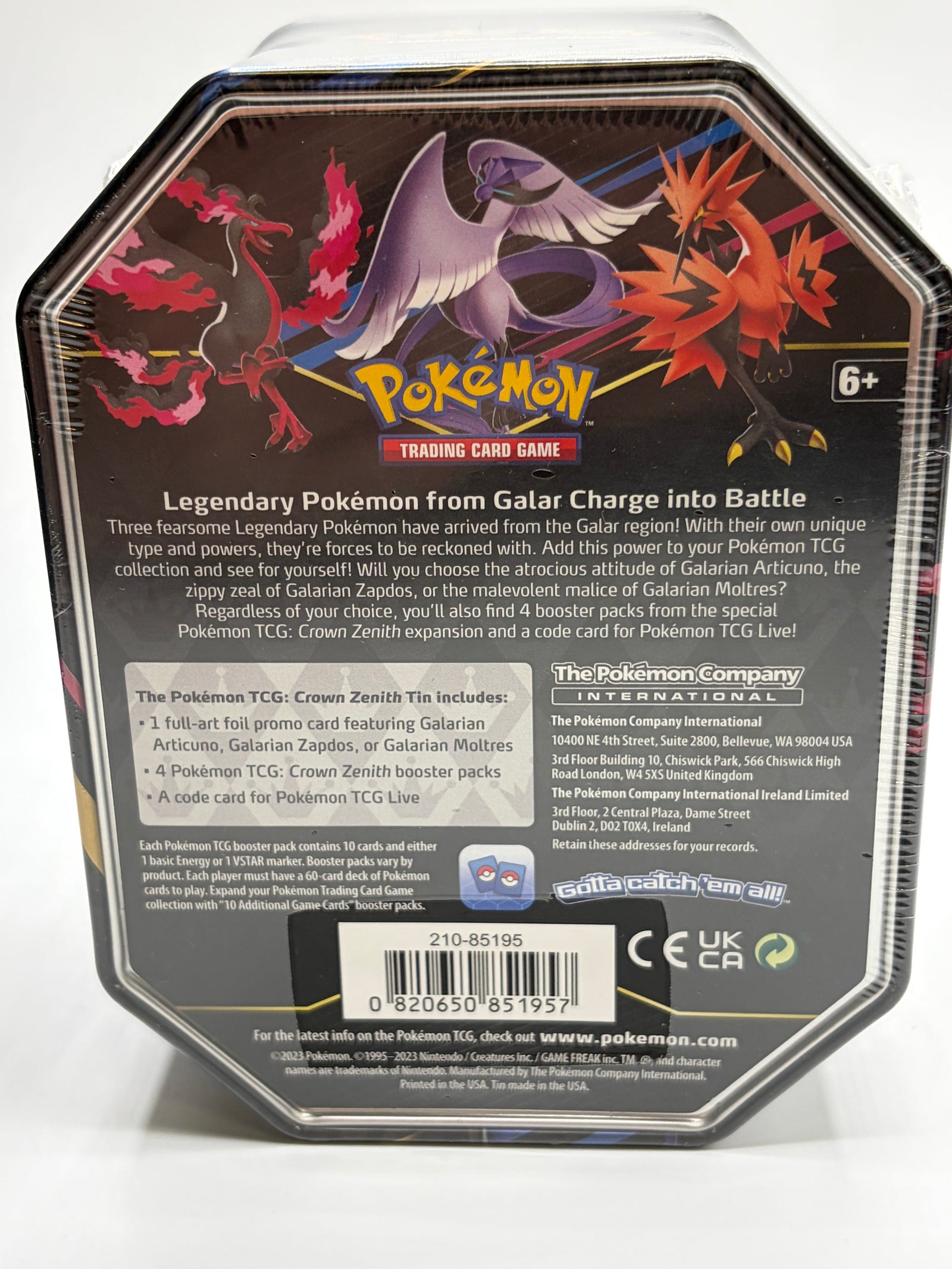 Pokemon TCG 2023 Crown Zenith SWSH Galarian Zapdos Tin SEALED