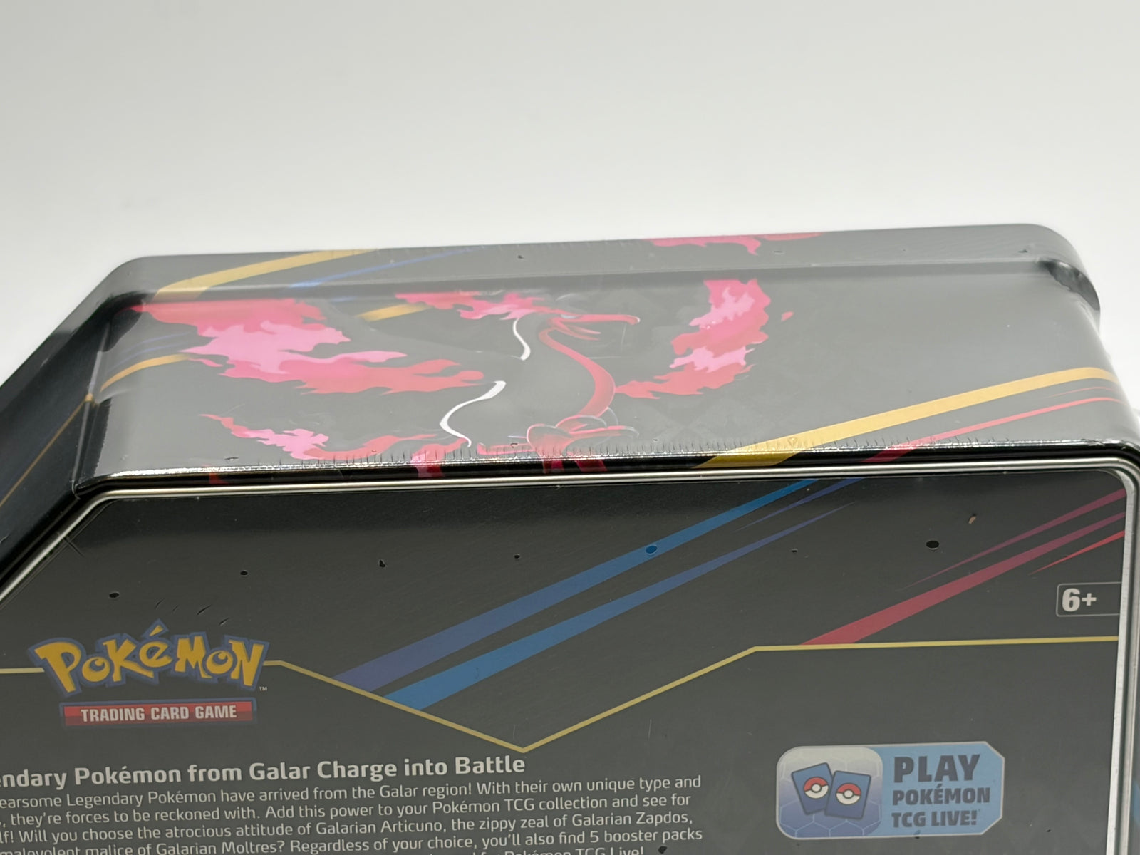 Crown Zenith Sealed Tin Pokemon TCG Galarian Moltres (5 Booster Packs)