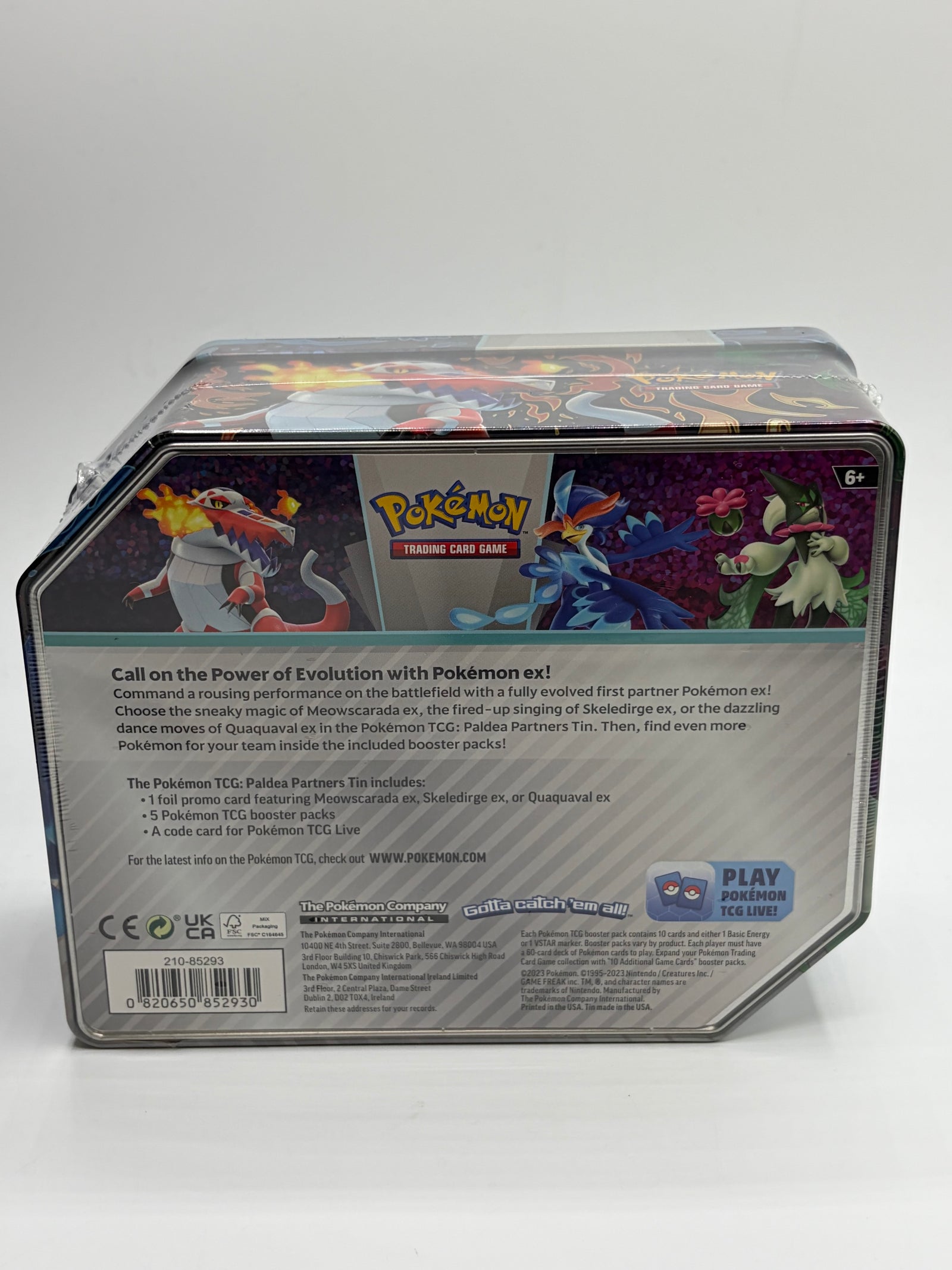 Pokemon TCG Paldea Partners Tin Quaquaval ex 5 Booster Packs Sealed