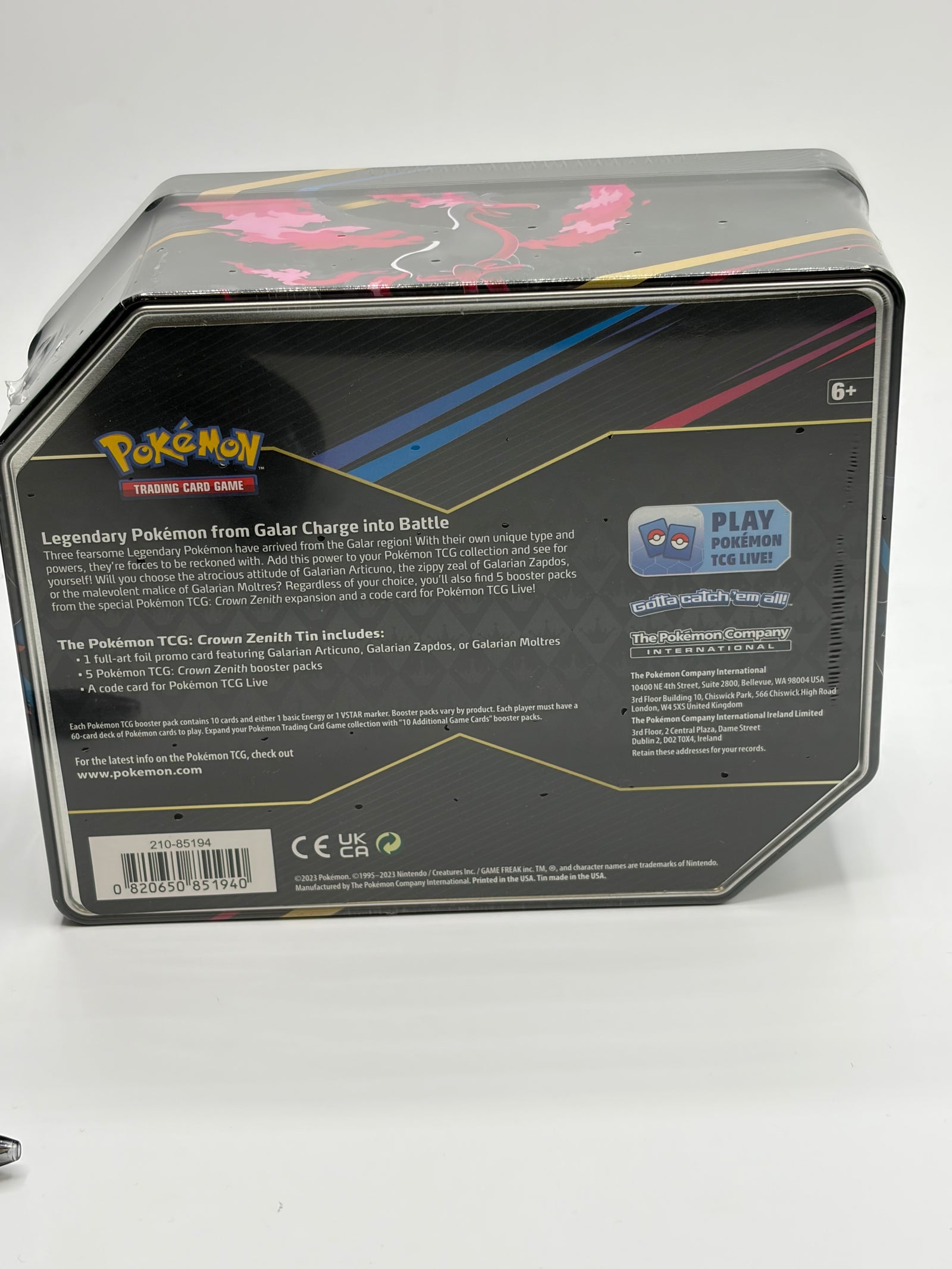 Pokemon TCG: Crown Zenith Galarian Articuno Large 5 Pack Tin - Sealed