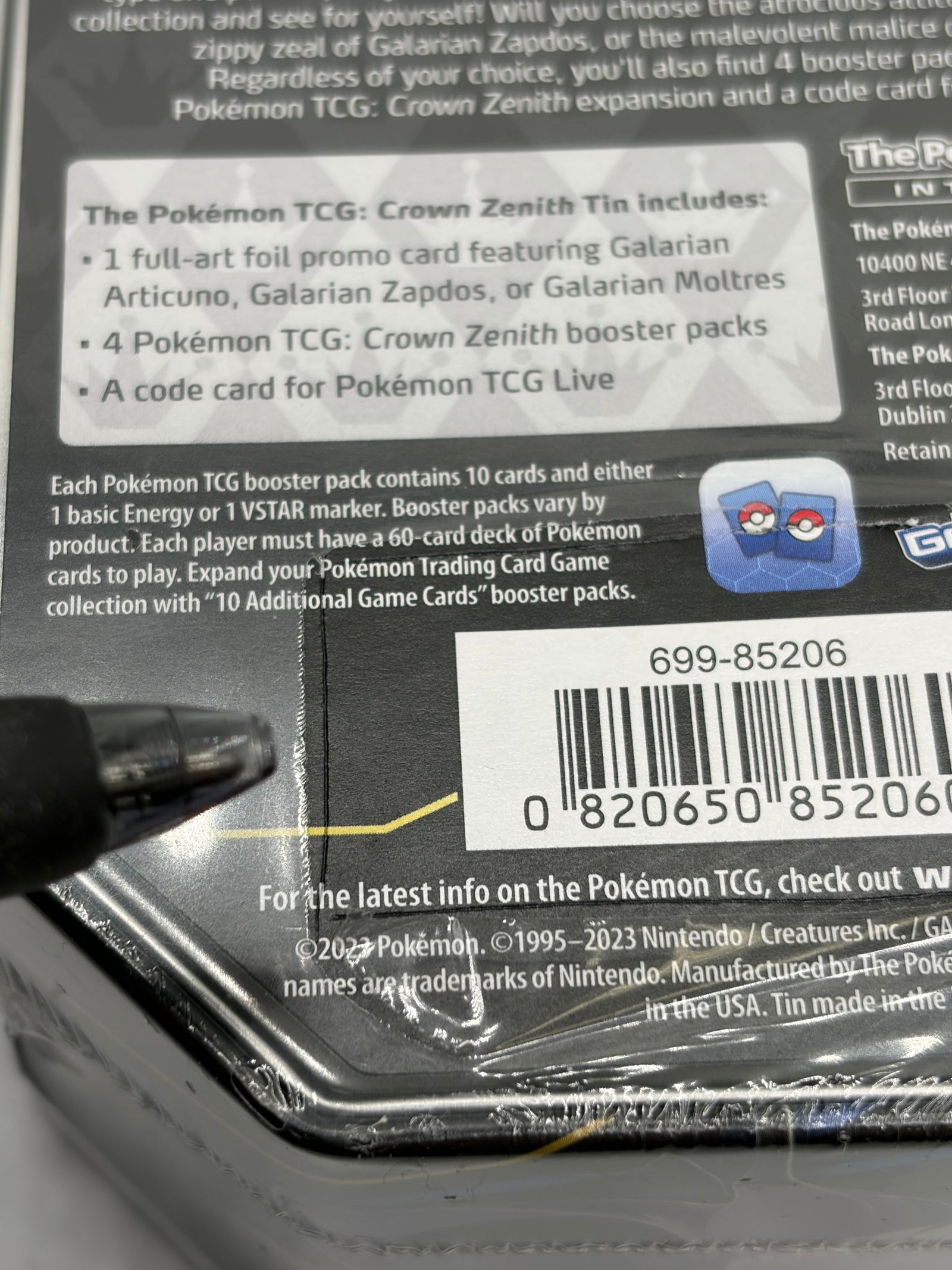 Pokemon TCG - Crown Zenith Galarian Moltres Tin - 2023