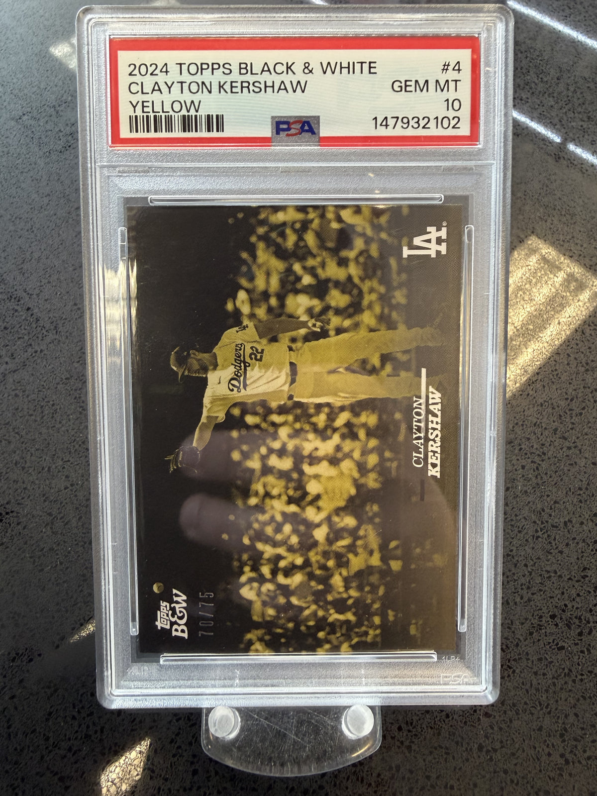 2024 Topps Black & White #24 Clayton Kershaw Yellow /75 PSA 10