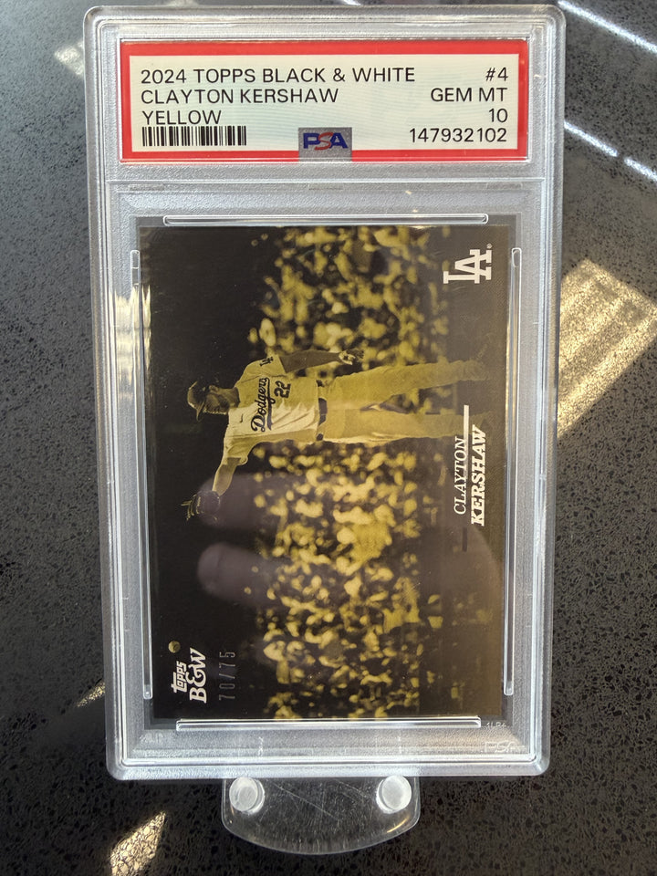 2024 Topps Black & White #24 Clayton Kershaw Yellow /75 PSA 10