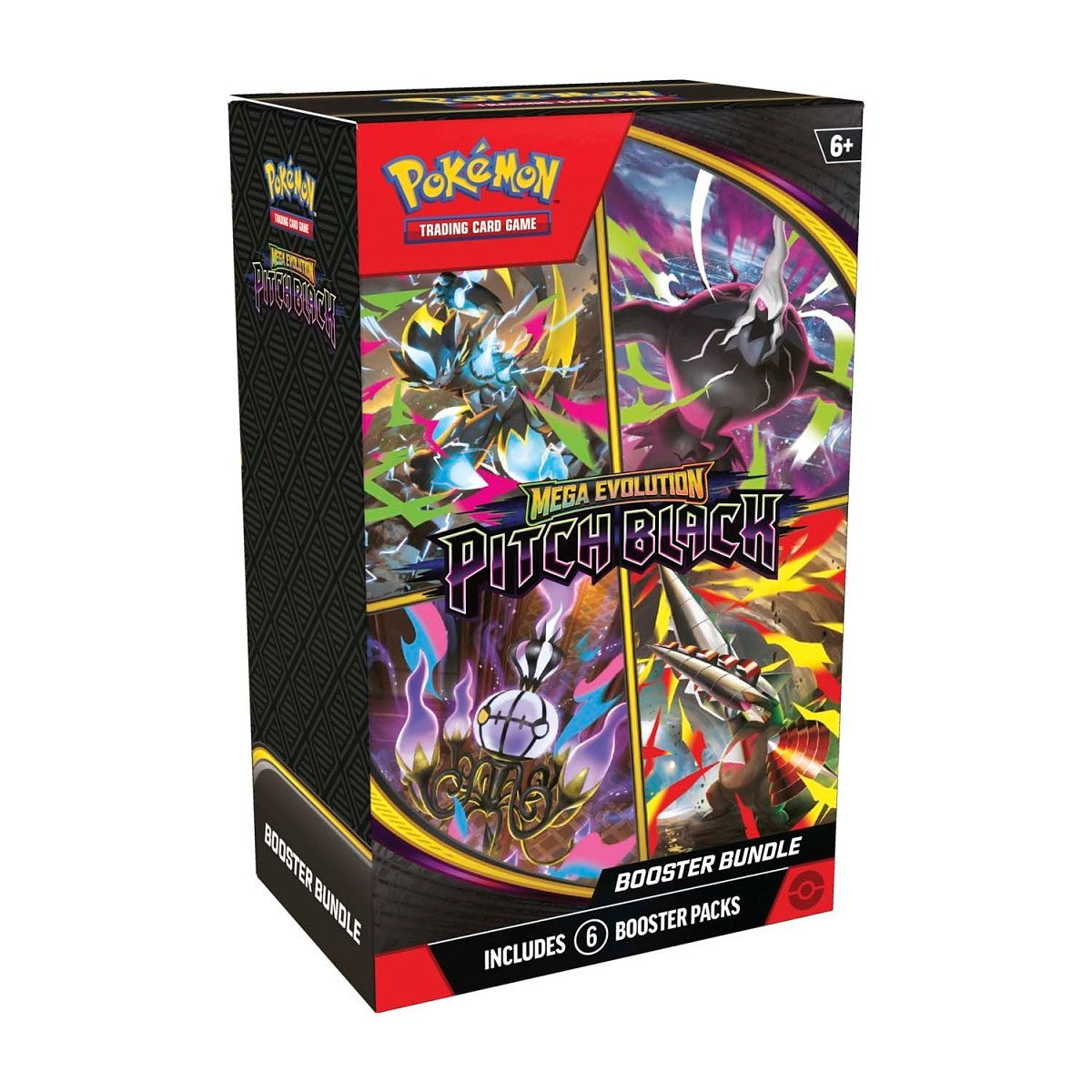 Lowkey Stock Mega Evolution Pitch Black booster bundle featuring six Pokemon trading card game booster packs