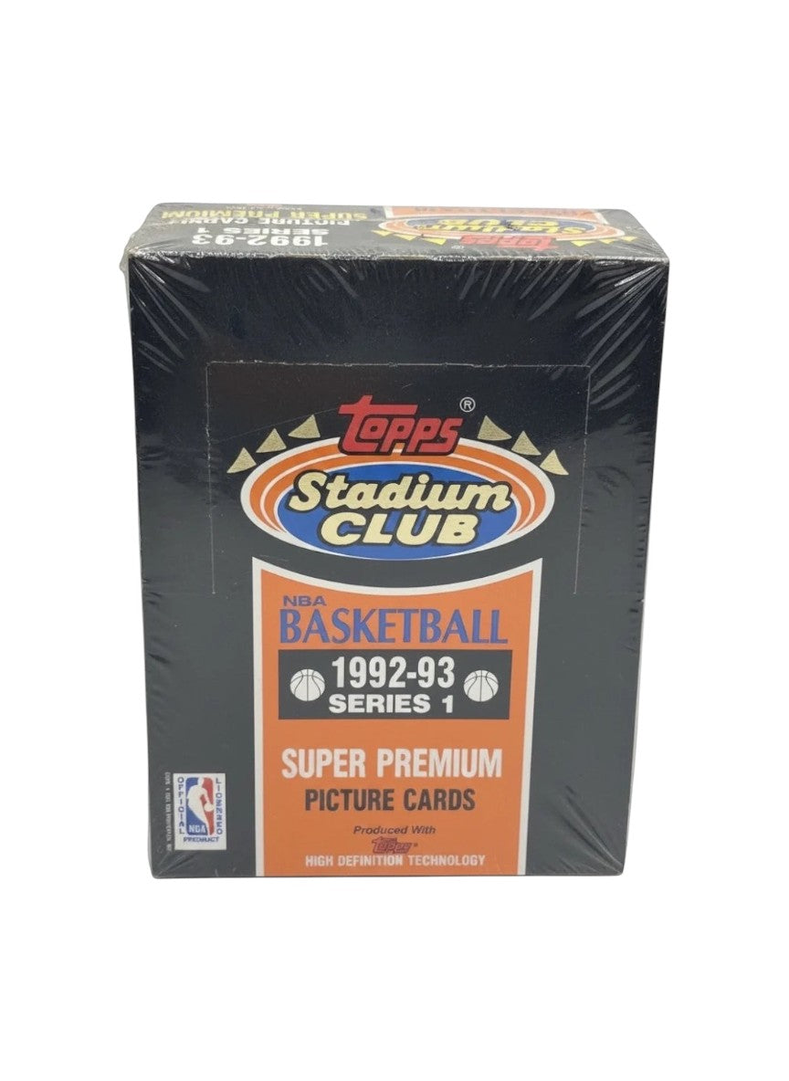 Lowkey Stock factory-sealed 1992-93 Topps Stadium Club Series 1 basketball card box in black packaging.