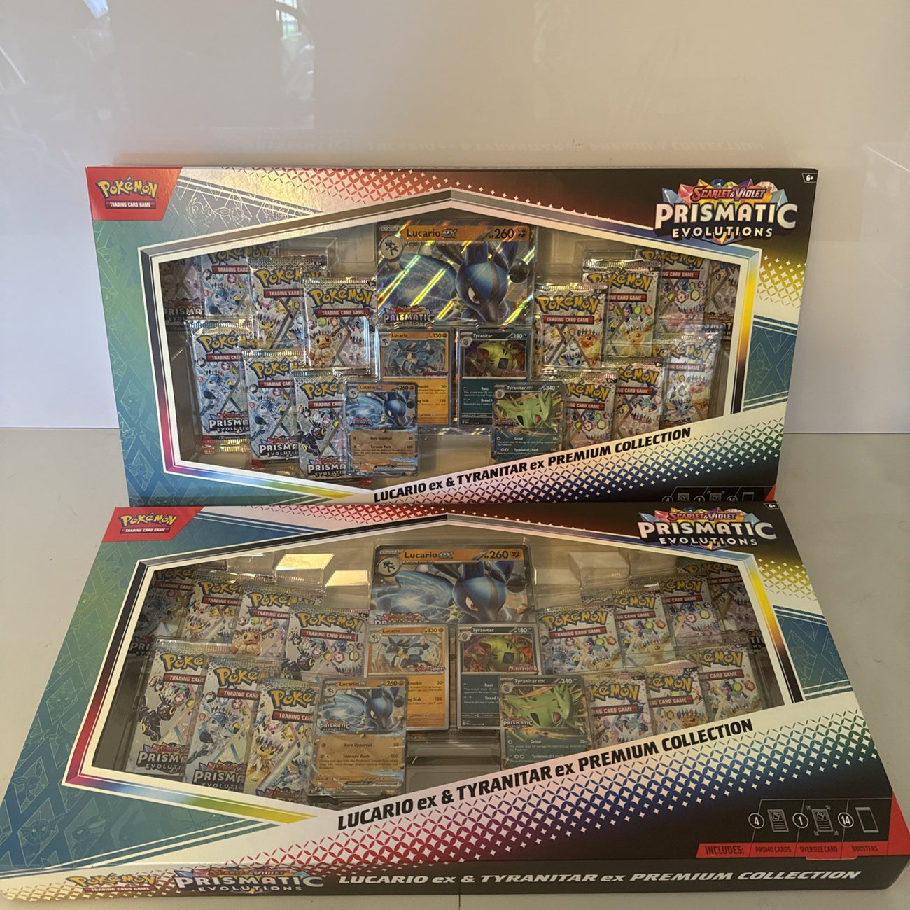 Pokémon TCG: Scarlet & Violet – Prismatic Evolutions Lucario ex & Tyranitar ex Premium Collection (Set of 2)