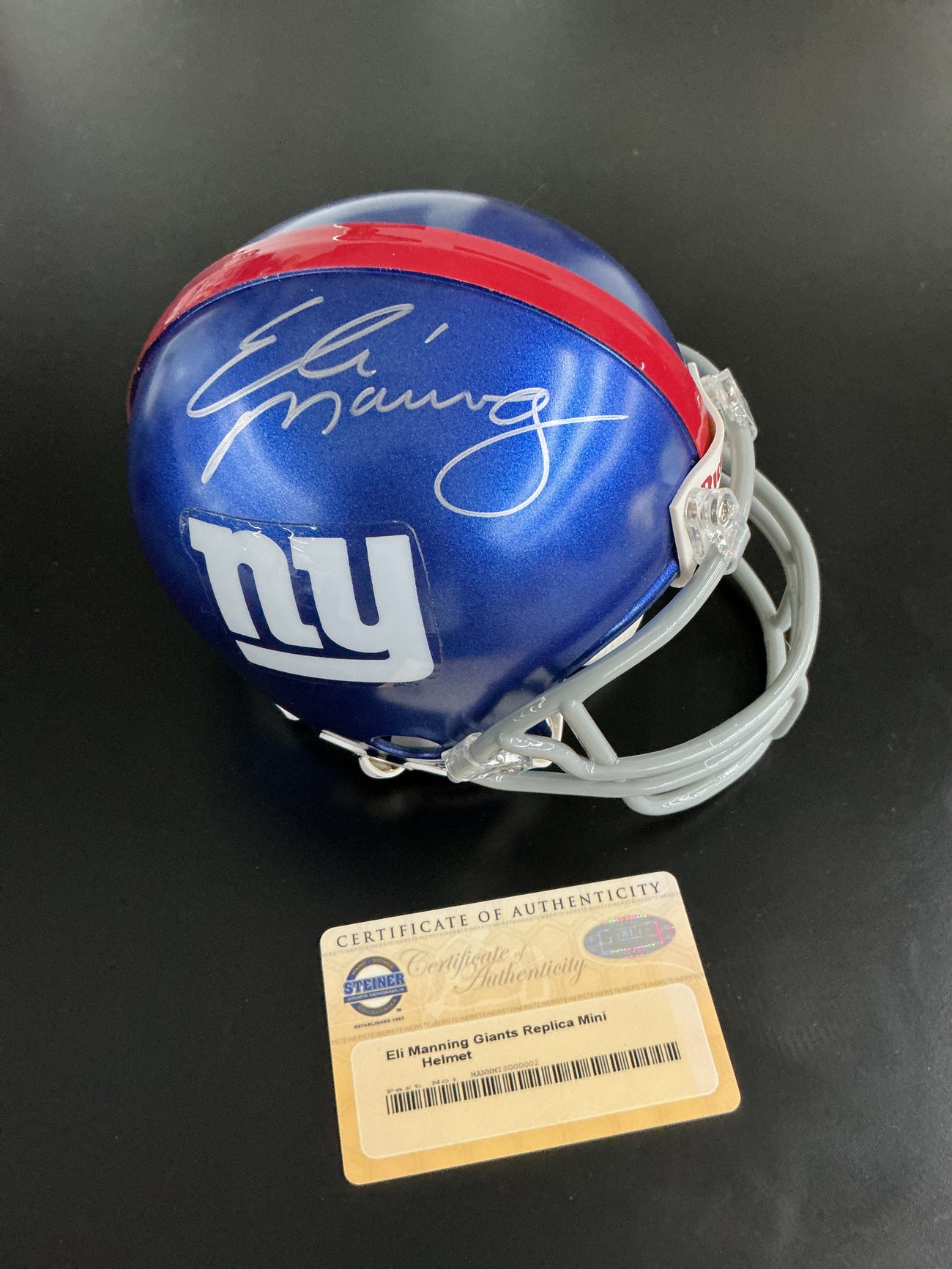 Eli Manning giant replica mini helmet autographed