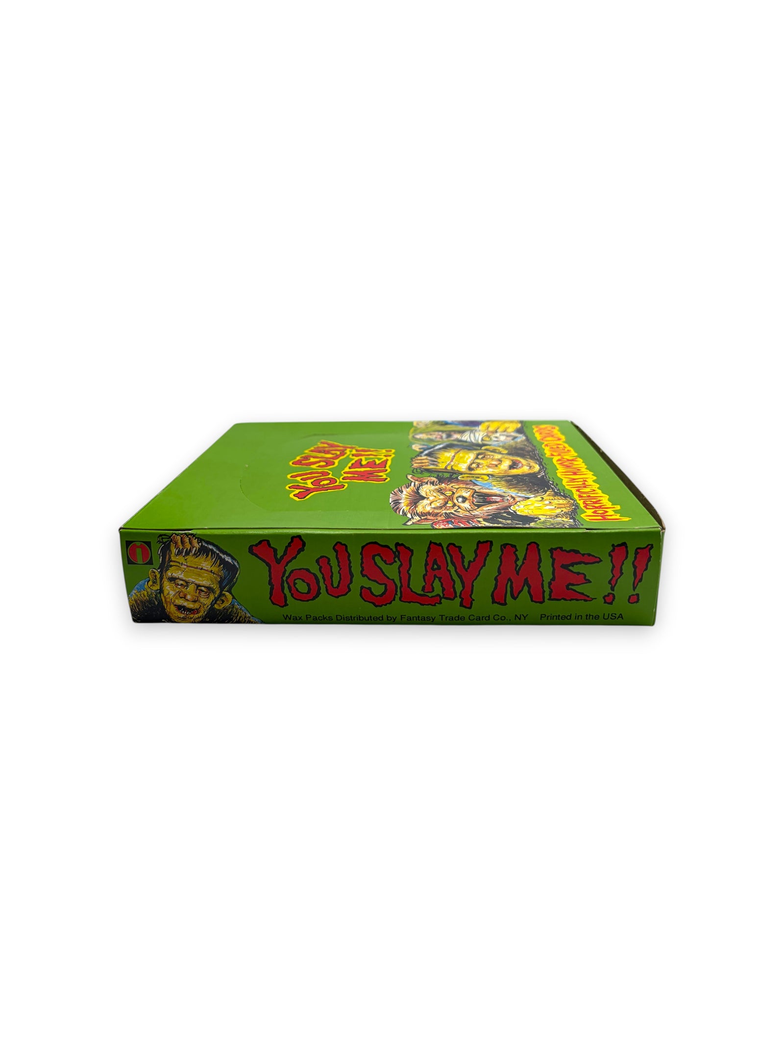 Lowkey Stock 1992 You Slay Me trading card display box featuring green monster artwork and 36 unopened foil packs