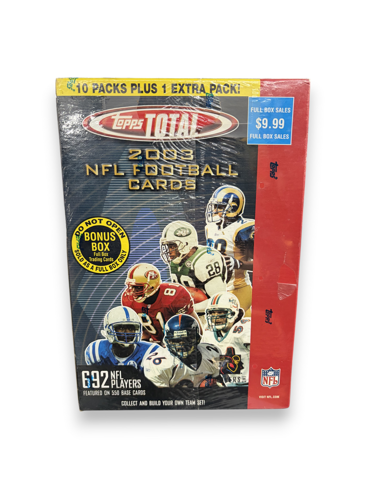 Lowkey Stock sealed 2003 Topps Total NFL football trading card box featuring various players on the packaging