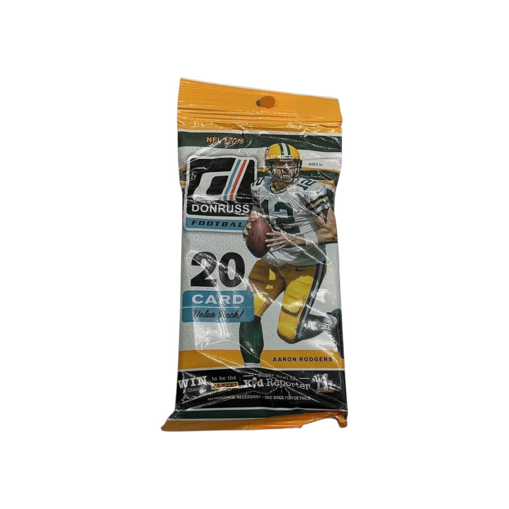 Lowkey Stock 2016 Panini Donruss football retail pack featuring Aaron Rodgers on the factory sealed packaging