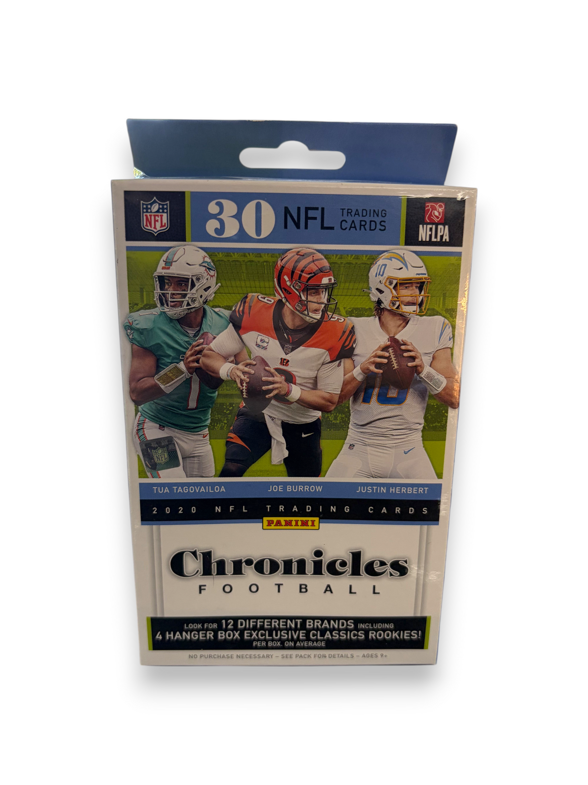Lowkey Stock 2020 Panini Chronicles NFL football card hanger box featuring Tua Tagovailoa, Joe Burrow, and Justin Herbert
