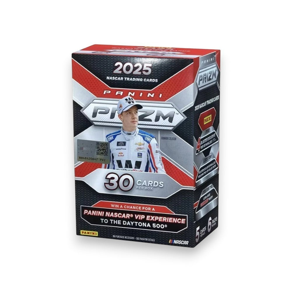 Lowkey Stock 2025 Panini Prizm Racing blaster box featuring NASCAR trading cards in factory sealed packaging