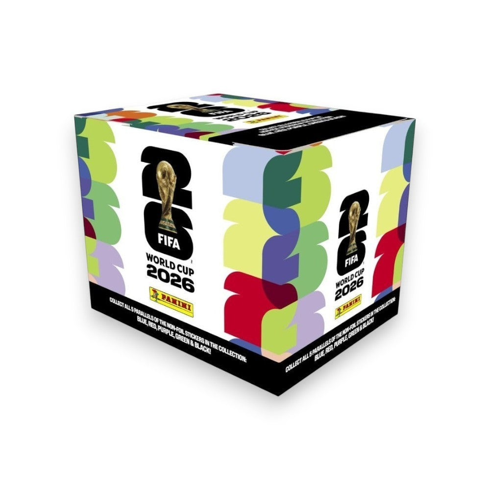 Lowkey Stock 2026 Panini FIFA World Cup sticker collection 50-pack box featuring colorful graphic branding