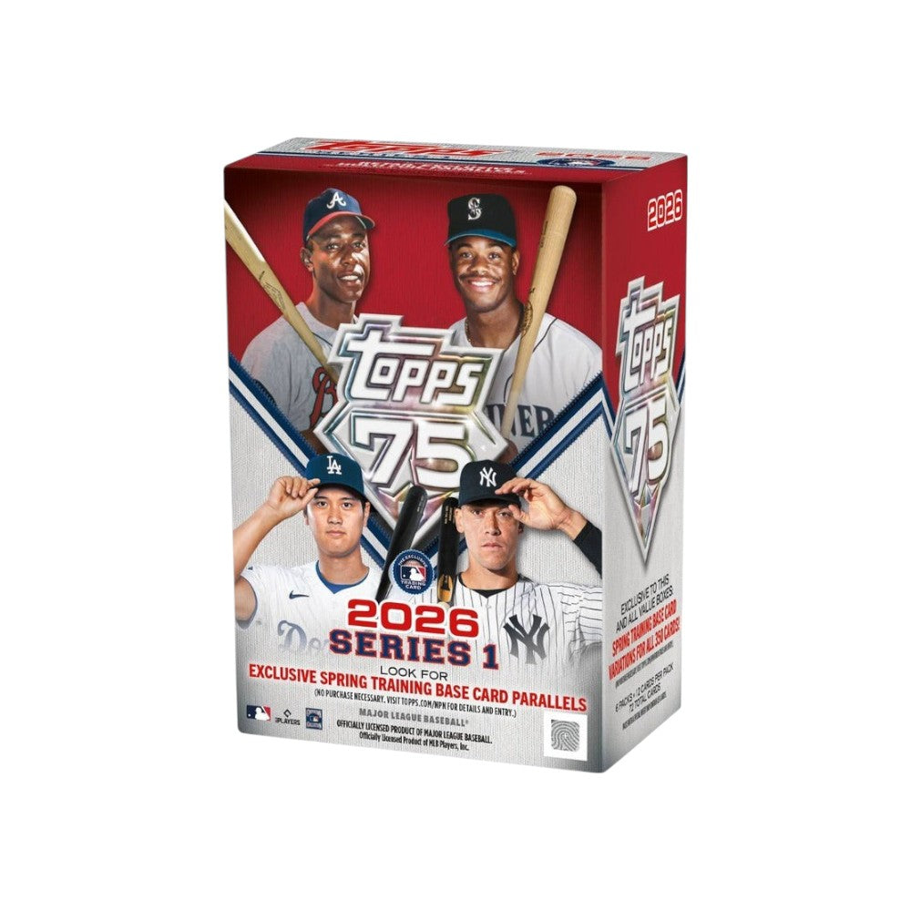 Lowkey Stock 2026 Topps Baseball Series 1 blaster box featuring MLB stars and 72 trading cards in factory sealed box