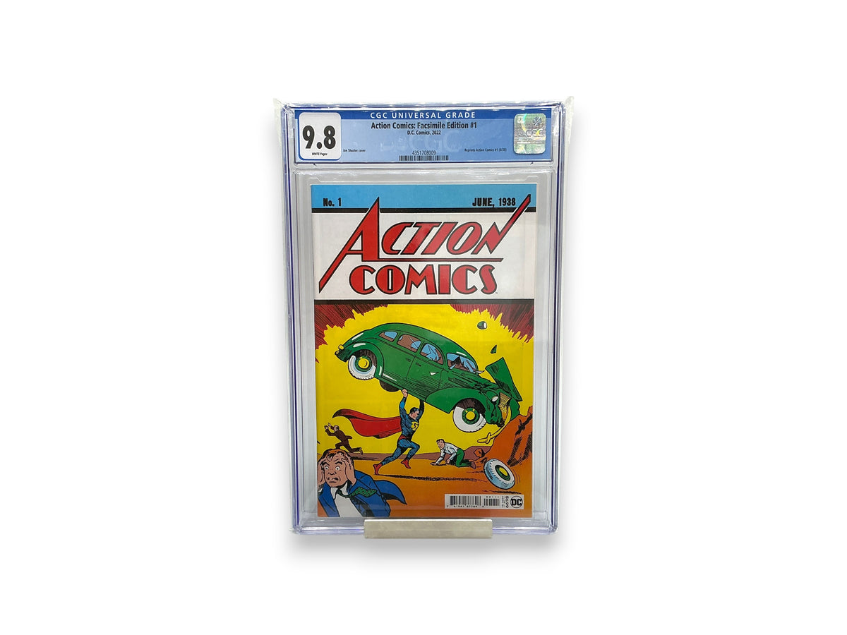Lowkey Stock Action Comics Facsimile Edition 1 CGC 9.8 graded comic book featuring iconic Superman cover art
