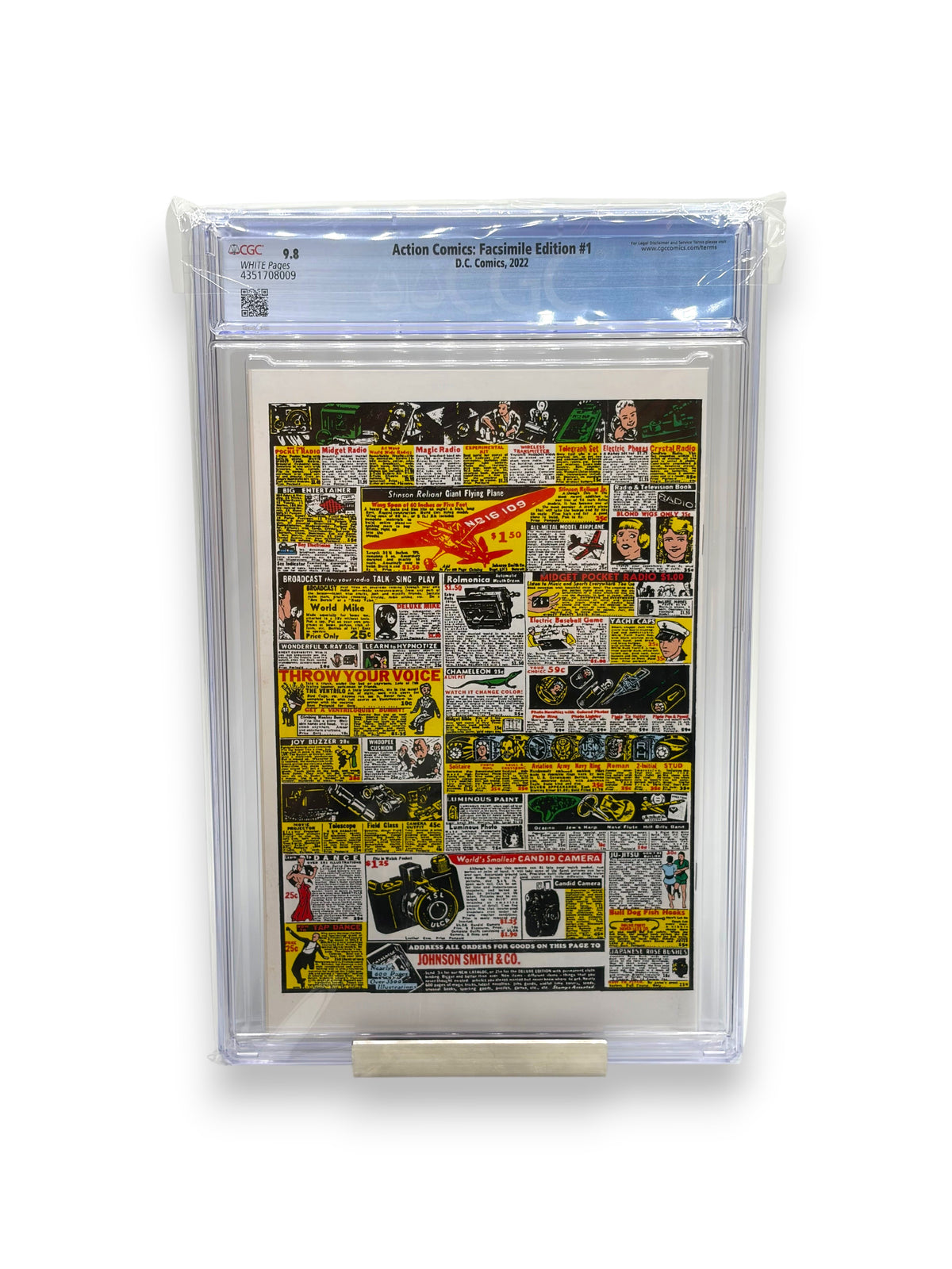 Lowkey Stock Action Comics Facsimile Edition 1 CGC 9.8 graded comic book back cover with vintage advertisements