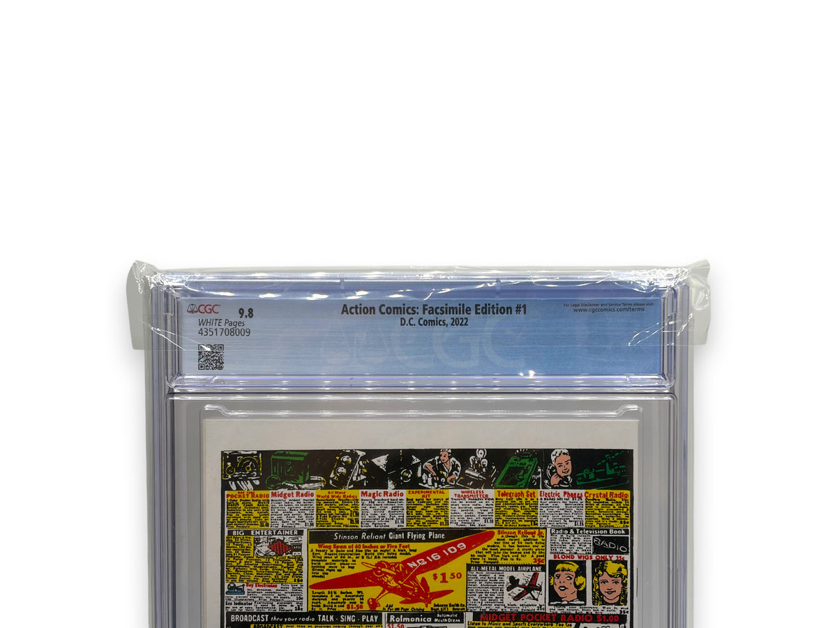 Lowkey Stock Action Comics Facsimile Edition #1 comic book in a CGC 9.8 graded slab with white pages