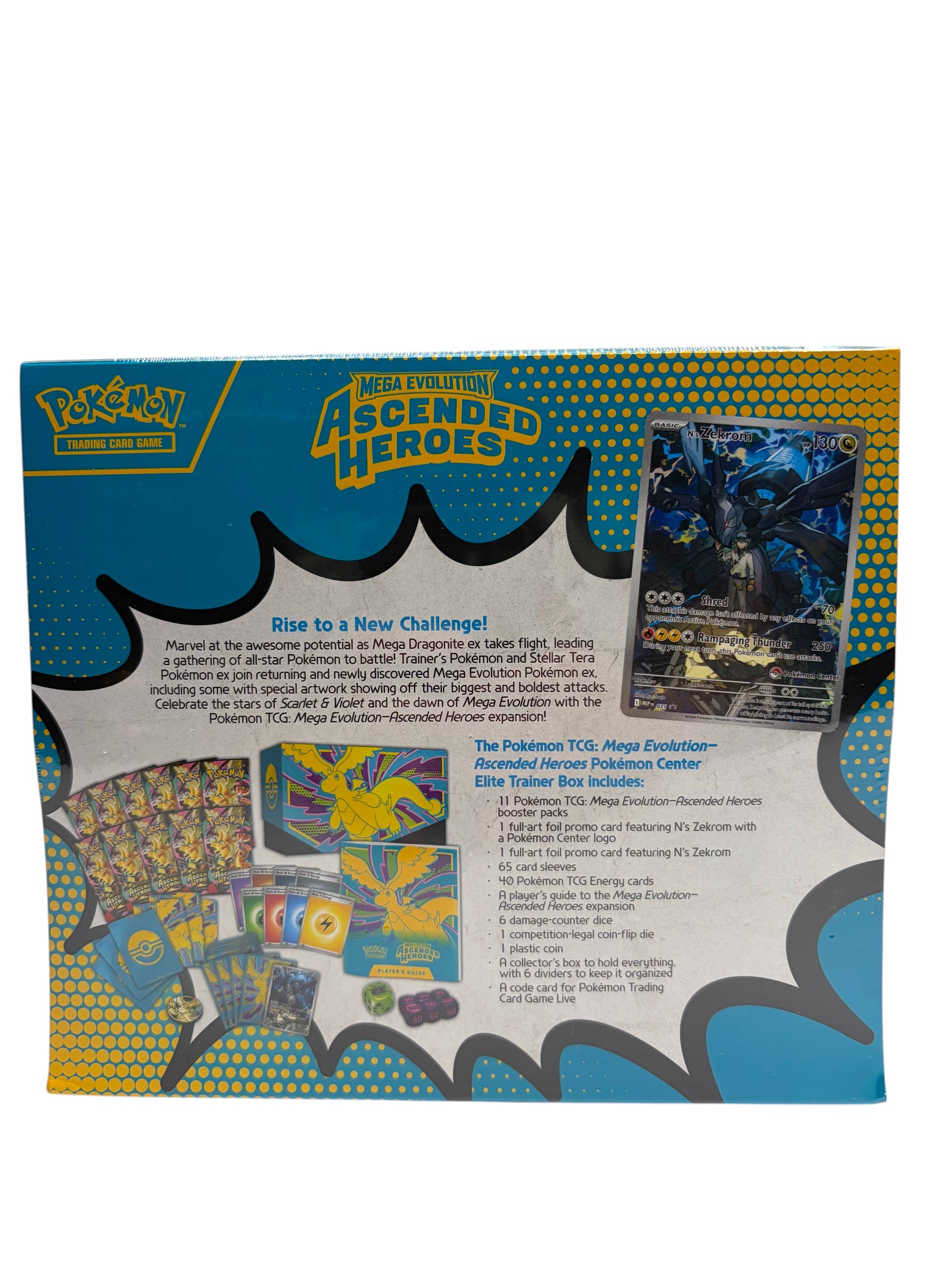 Lowkey Stock Pokemon Center Exclusive Mega Evolution Ascended Heroes Elite Trainer Box back view with product details
