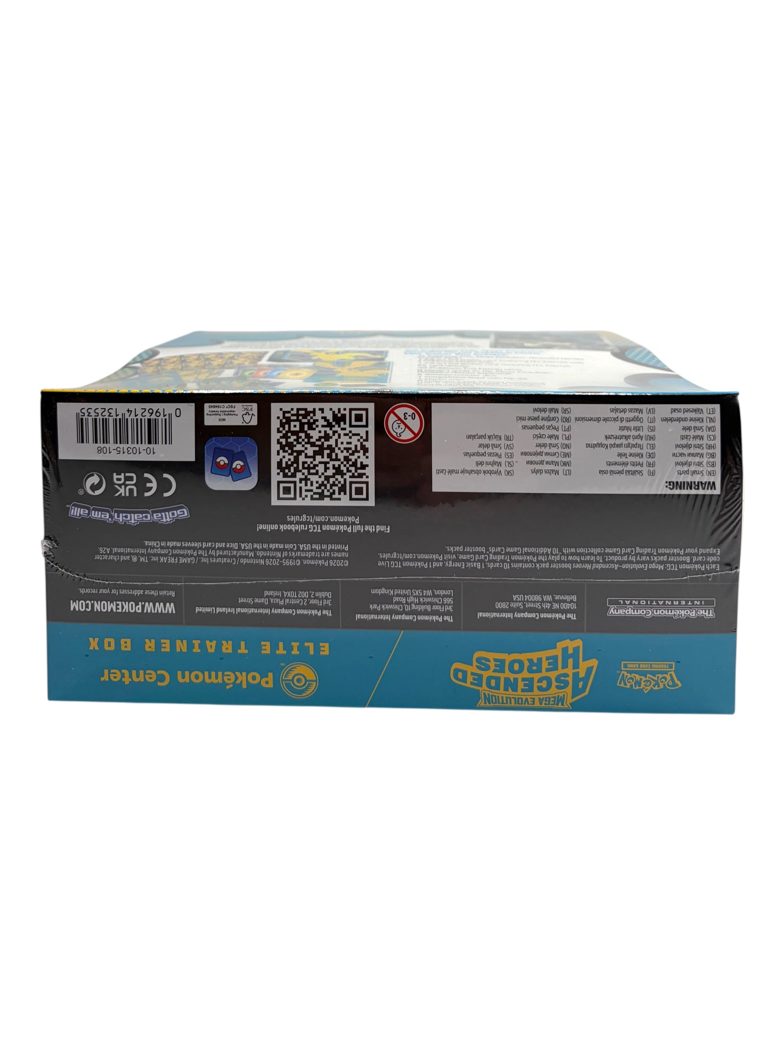 Lowkey Stock Pokemon Center Exclusive Mega Evolution Ascended Heroes Elite Trainer Box side view with product details