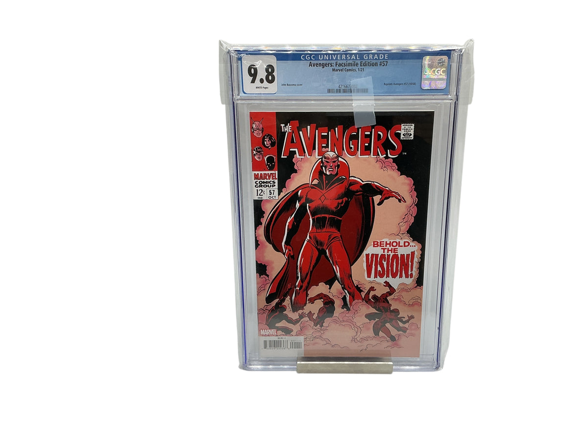 Lowkey Stock Avengers #57 Facsimile Edition comic book graded CGC 9.8 featuring Vision cover art by John Buscema