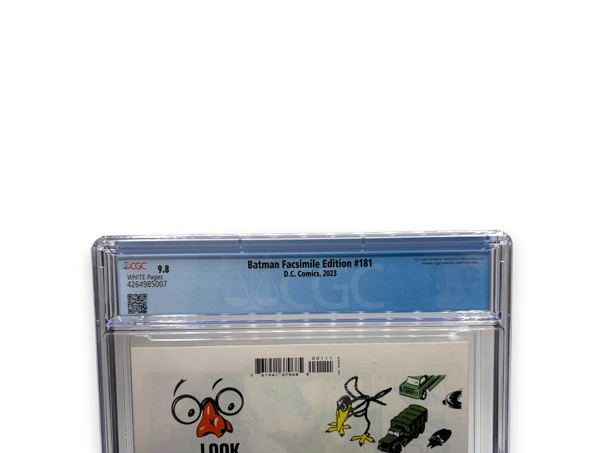 Lowkey Stock graded Batman #181 Facsimile Edition comic book in a CGC 9.8 protective slab with white pages.