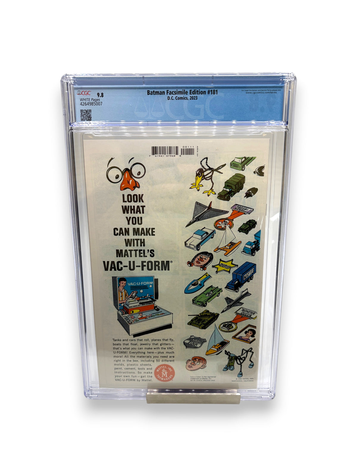 Lowkey Stock graded Batman #181 facsimile edition comic book back cover in a protective CGC 9.8 slab