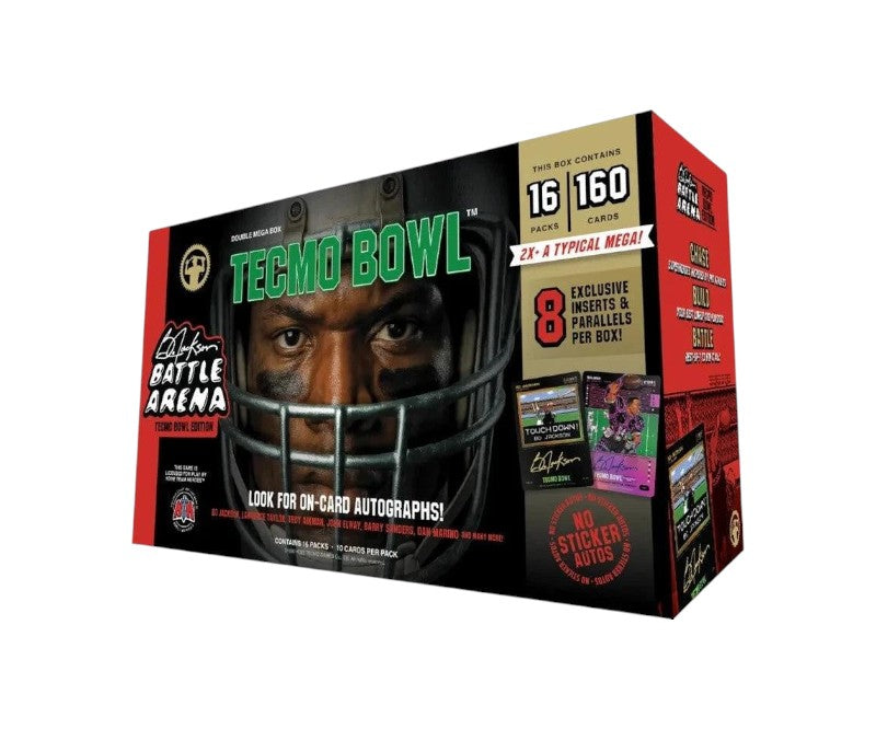 Lowkey Stock Bo Jackson Battle Arena Tecmo Bowl Edition factory sealed double mega box with 16 packs of football cards