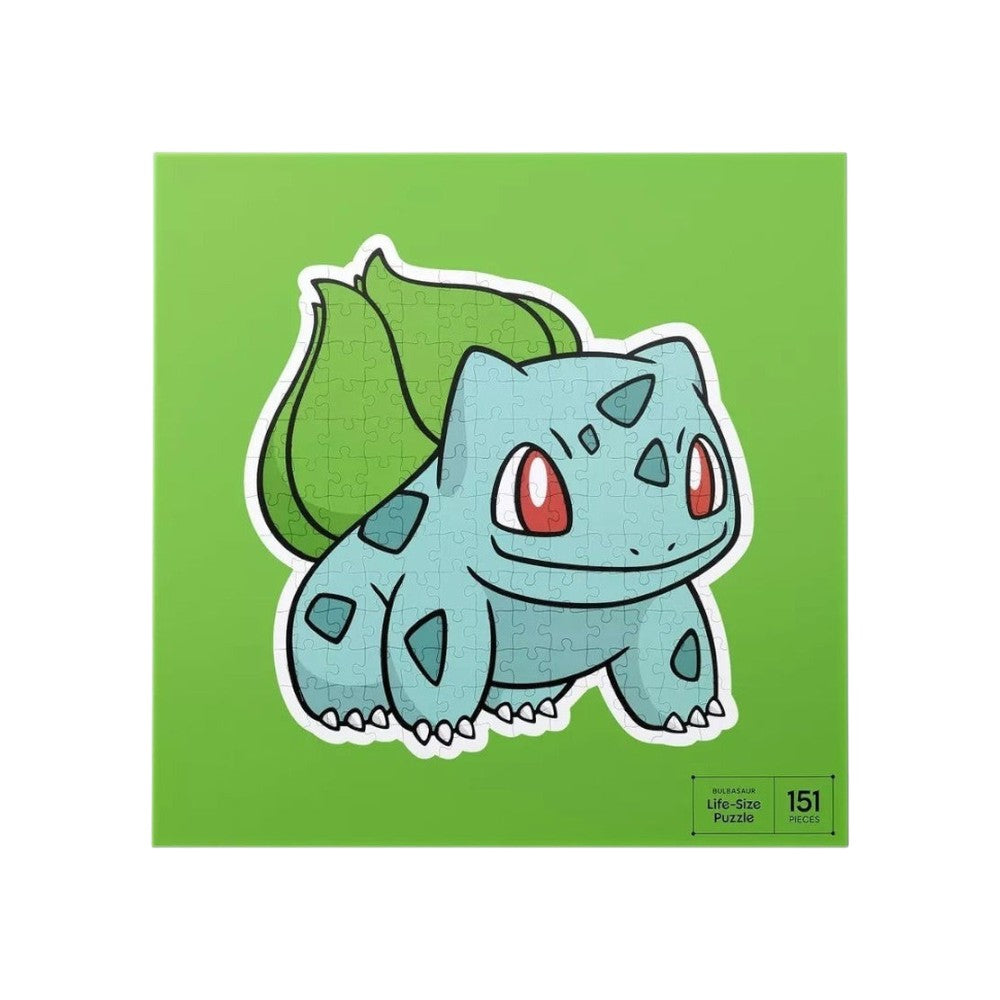 Lowkey Stock Pokémon Bulbasaur life-size 151-piece puzzle featuring a green and teal character on a green background