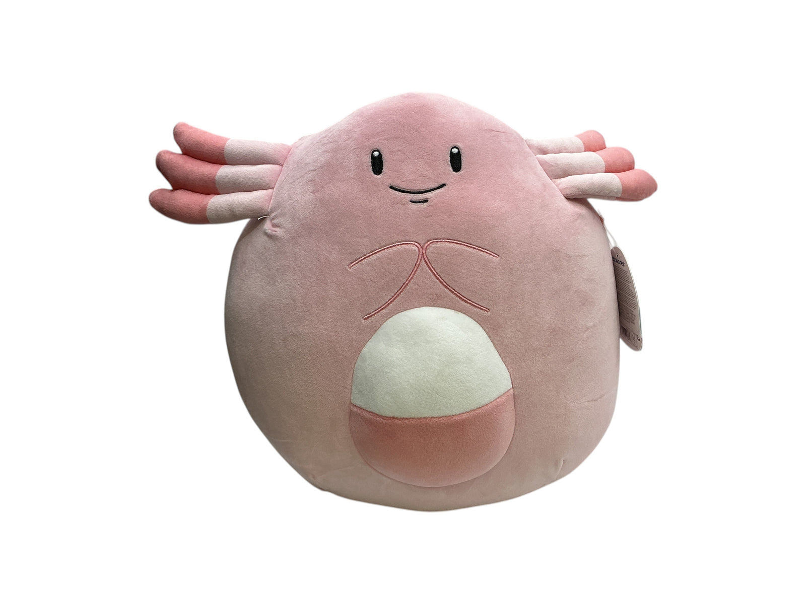 Lowkey Stock 14-inch Chansey Pokémon plush toy in soft pink with white belly pouch and signature side appendages