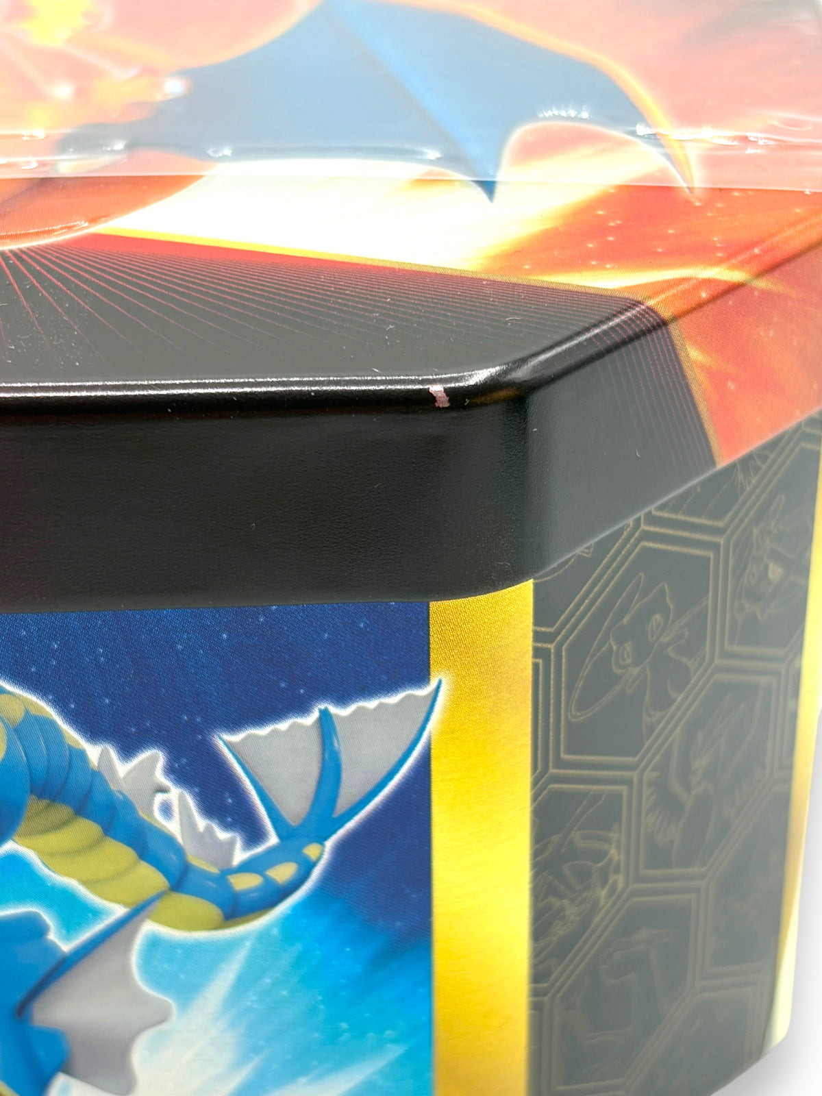Lowkey Stock Pokémon TCG Hidden Fates Charizard GX tin with minor paint chip on the black lid edge