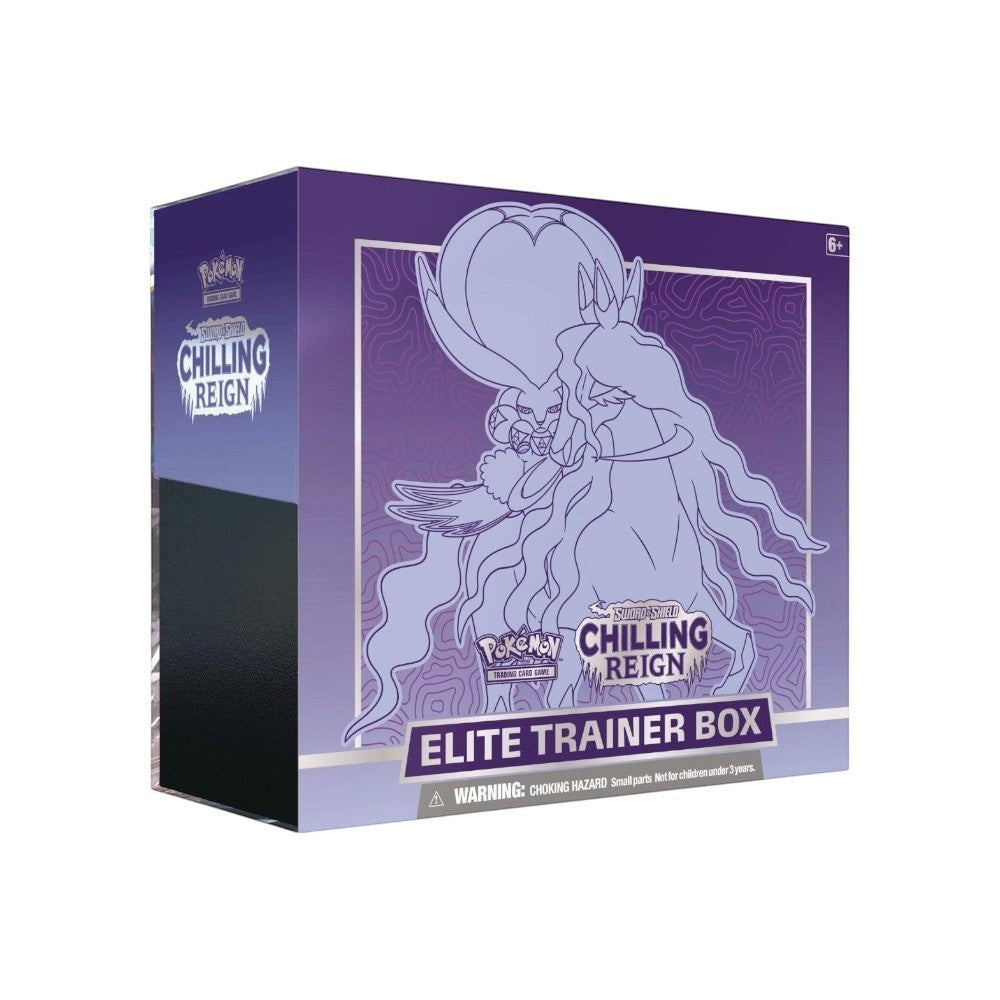 Lowkey Stock factory sealed Pokemon Chilling Reign Elite Trainer Box featuring Shadow Rider Calyrex in purple