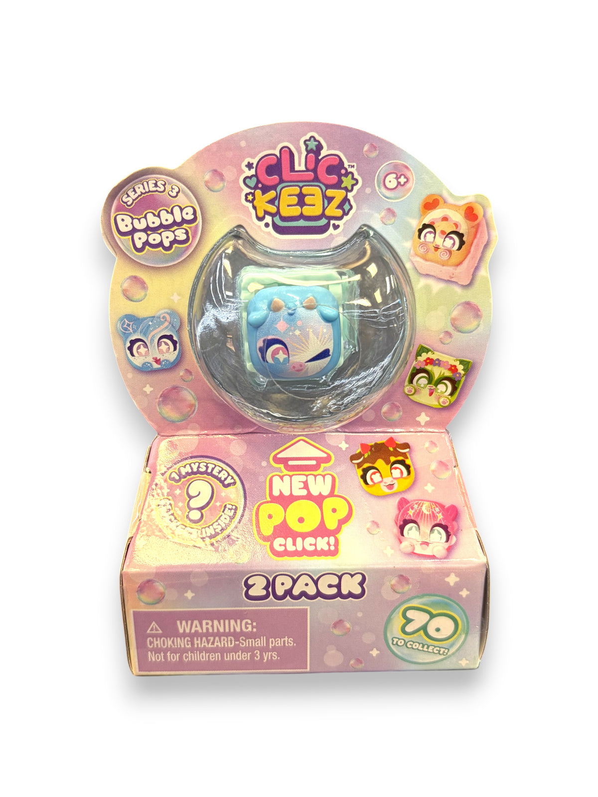 Lowkey Stock Clic Keez Series 3 Bubble Pops 2-pack featuring a mystery collectible toy in pastel blue packaging