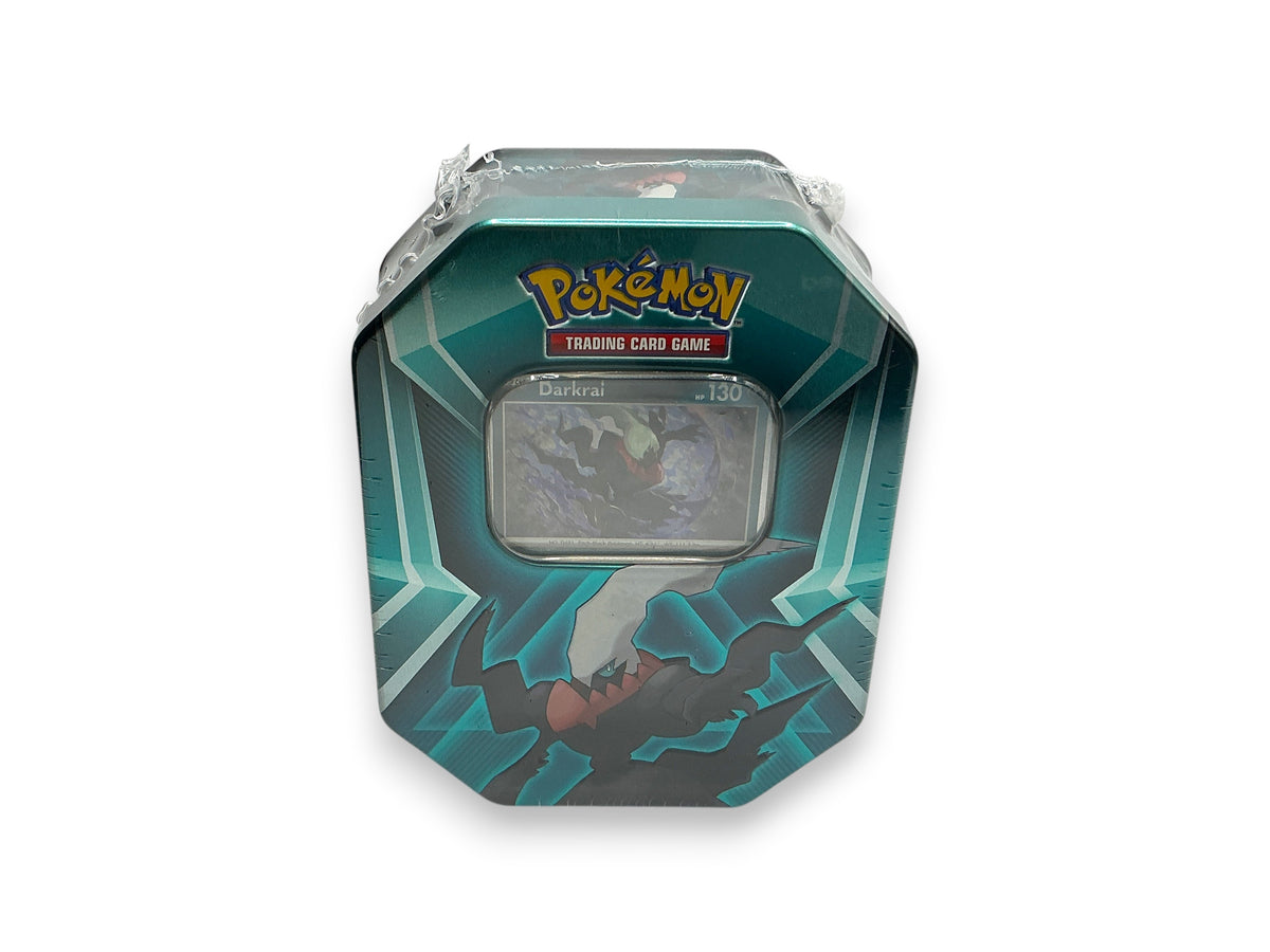 Lowkey Stock factory sealed Darkrai Pokémon TCG collector tin featuring teal and black artwork