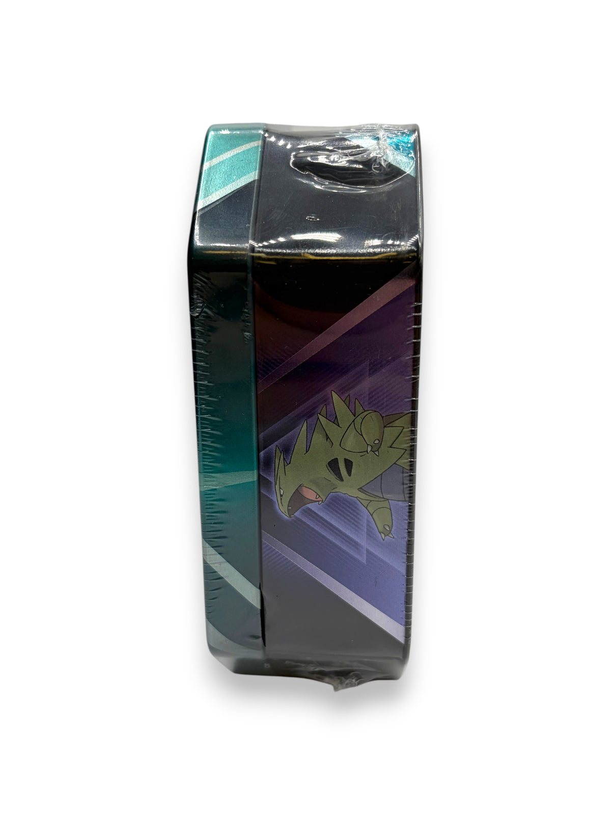 Lowkey Stock factory sealed Pokémon TCG Darkrai collector tin featuring Tyranitar artwork on the side panel