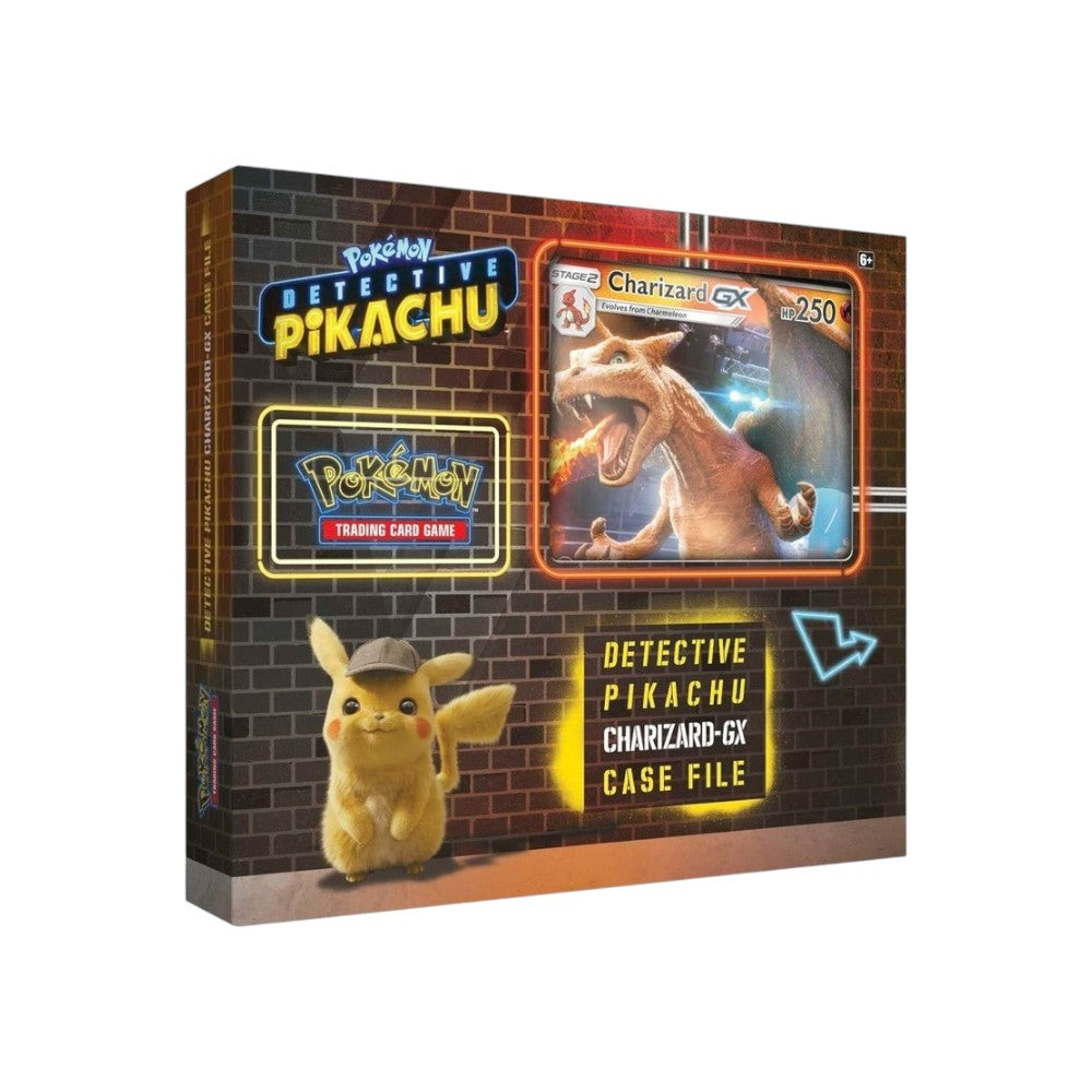 Lowkey Stock Pokémon TCG Detective Pikachu Charizard-GX Case File box with Charizard-GX card and Detective Pikachu