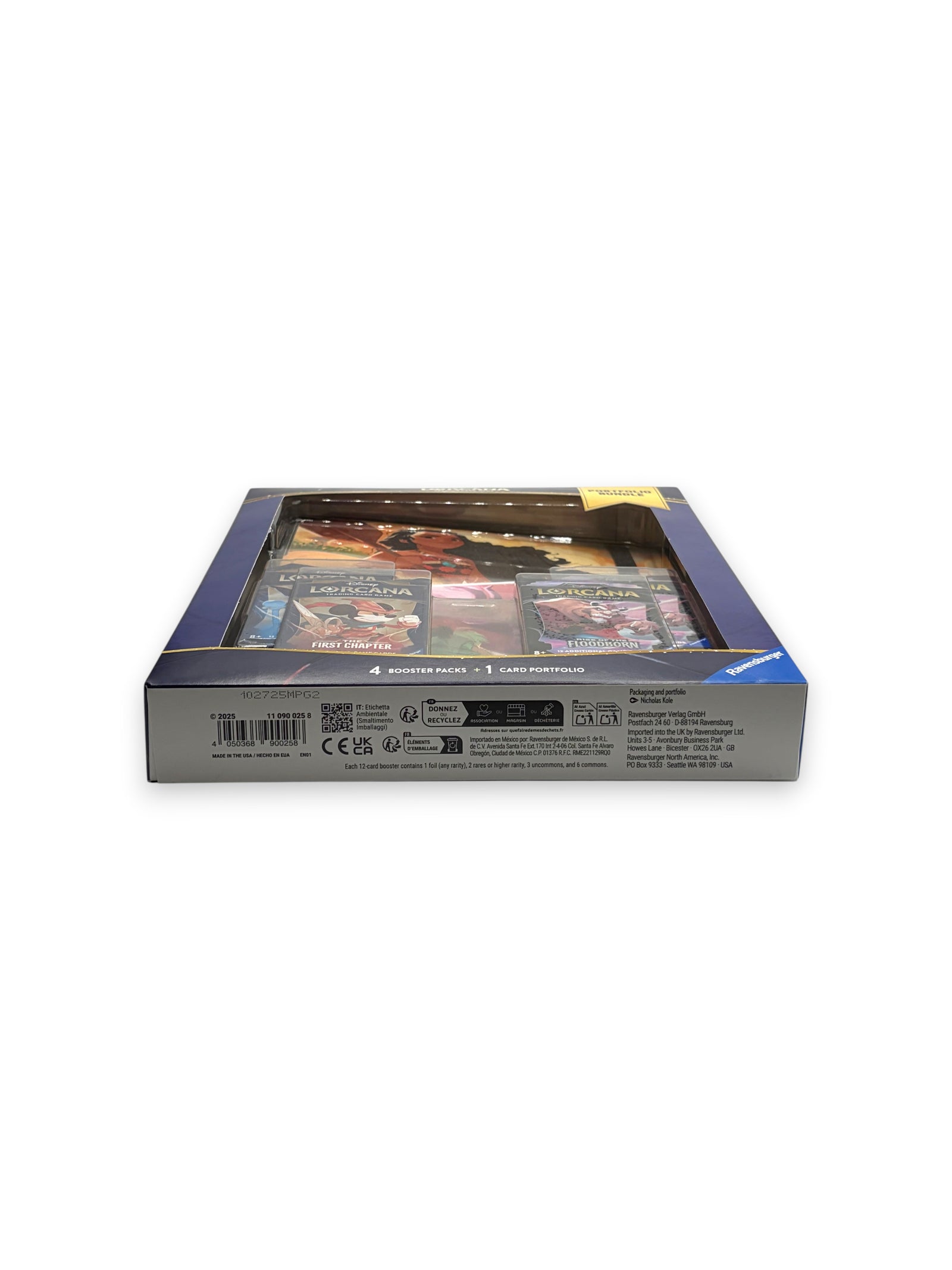 Lowkey Stock Disney Lorcana trading card game bundle featuring a card portfolio and four assorted booster packs.