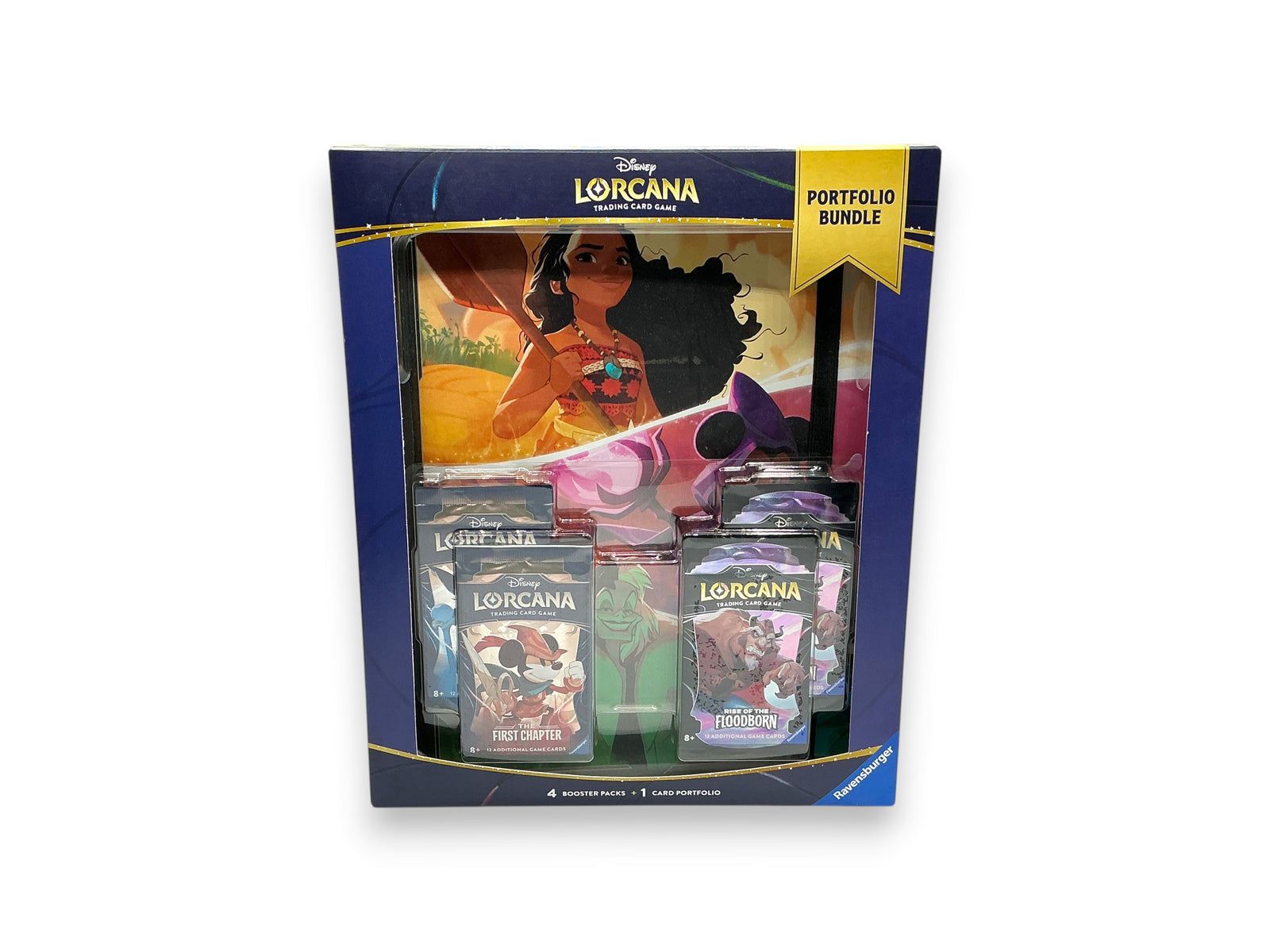 Lowkey Stock Disney Lorcana portfolio bundle featuring a card binder and four trading card booster packs.