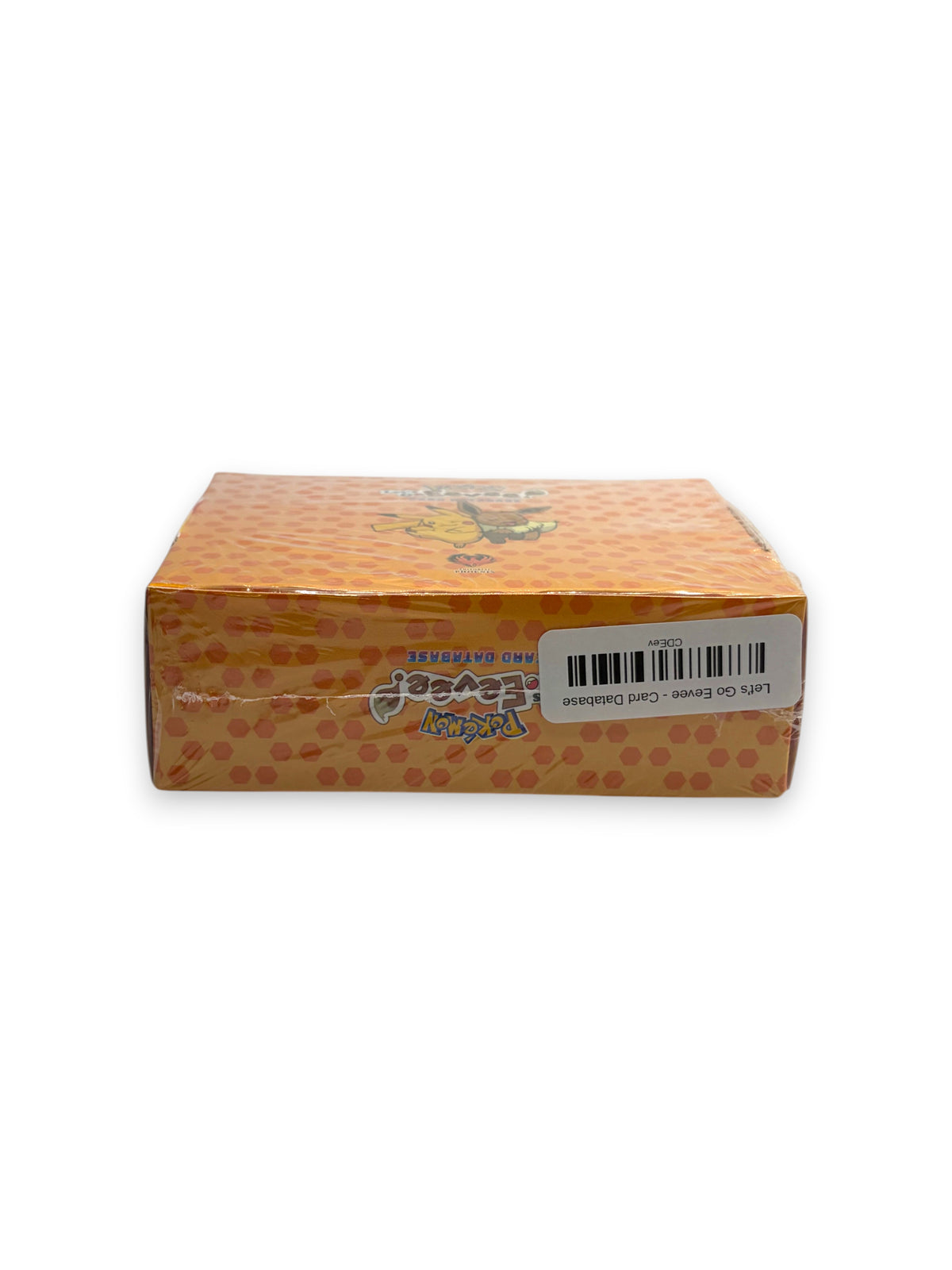 Lowkey Stock Let’s Go Eevee Pokémon card database box, sealed in plastic wrap with orange honeycomb pattern design.