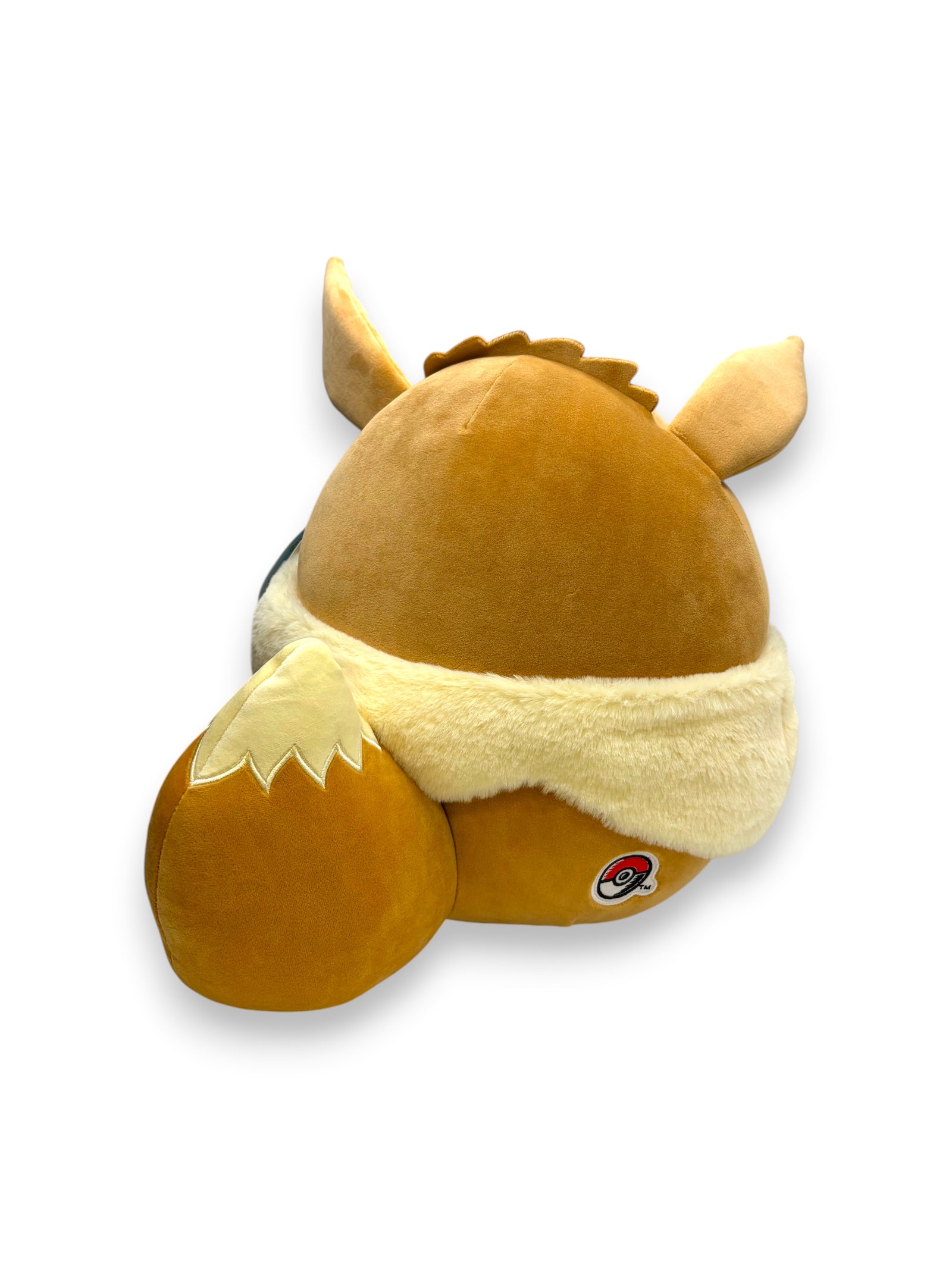 Lowkey Stock 14 inch Eevee plush toy from the back showing soft brown fabric and cream-colored fluffy collar