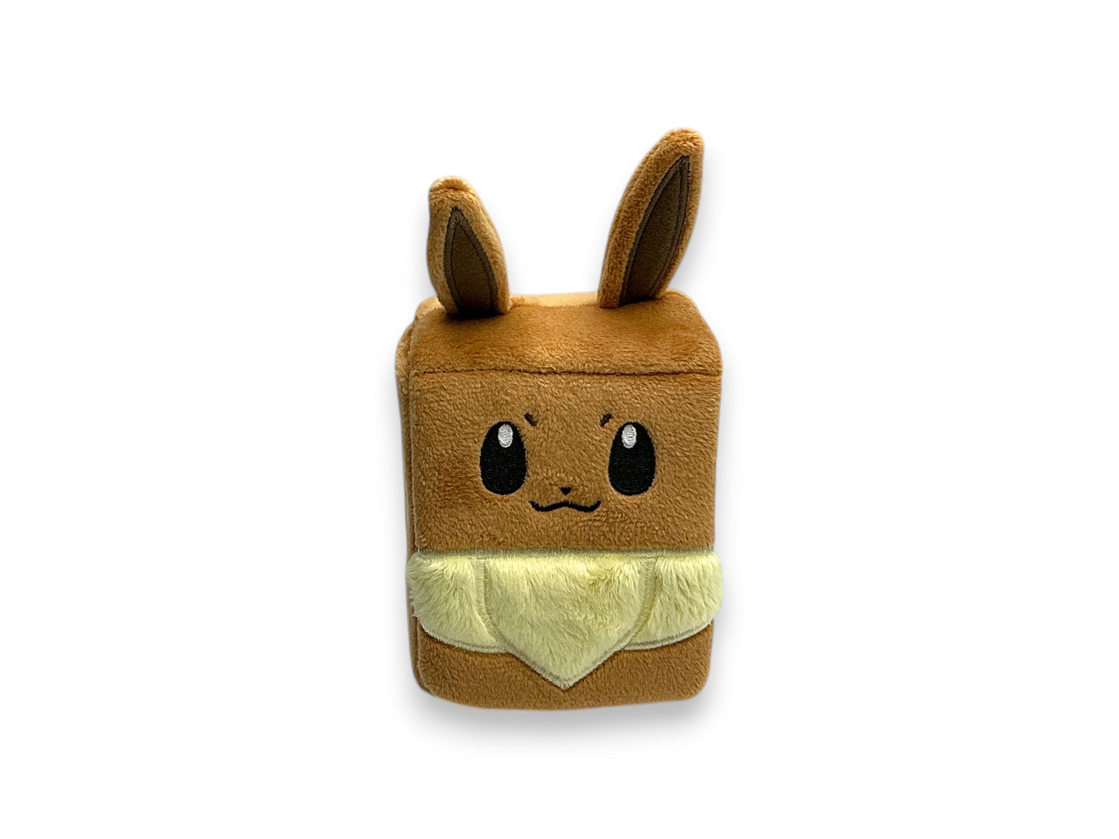 Lowkey Stock Pokemon Eevee plush flip top deck box for standard size trading cards with soft brown fabric finish