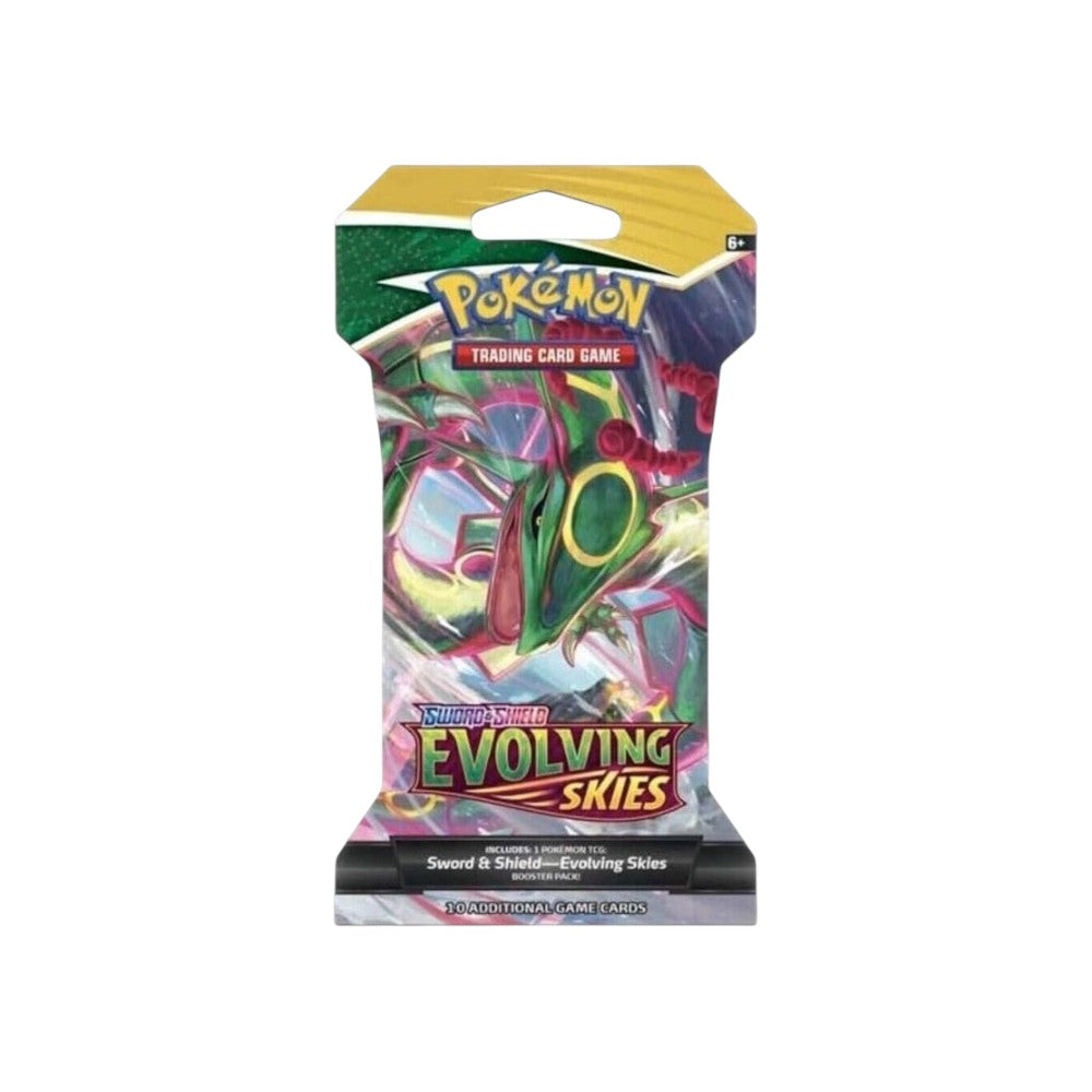 Lowkey Stock Pokémon TCG Sword & Shield Evolving Skies sleeved booster pack featuring Rayquaza artwork