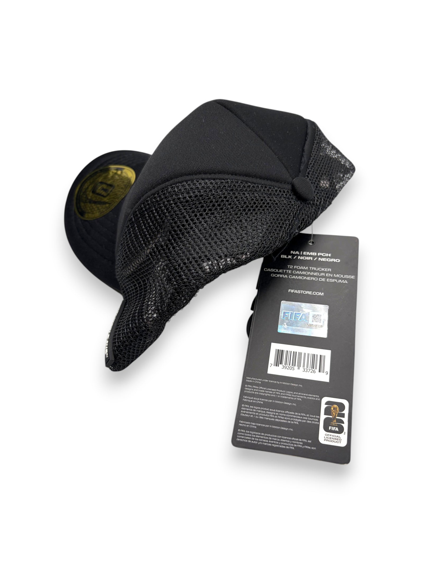 Lowkey Stock black FIFA World Cup 2026 foam trucker hat with mesh back and official product tag