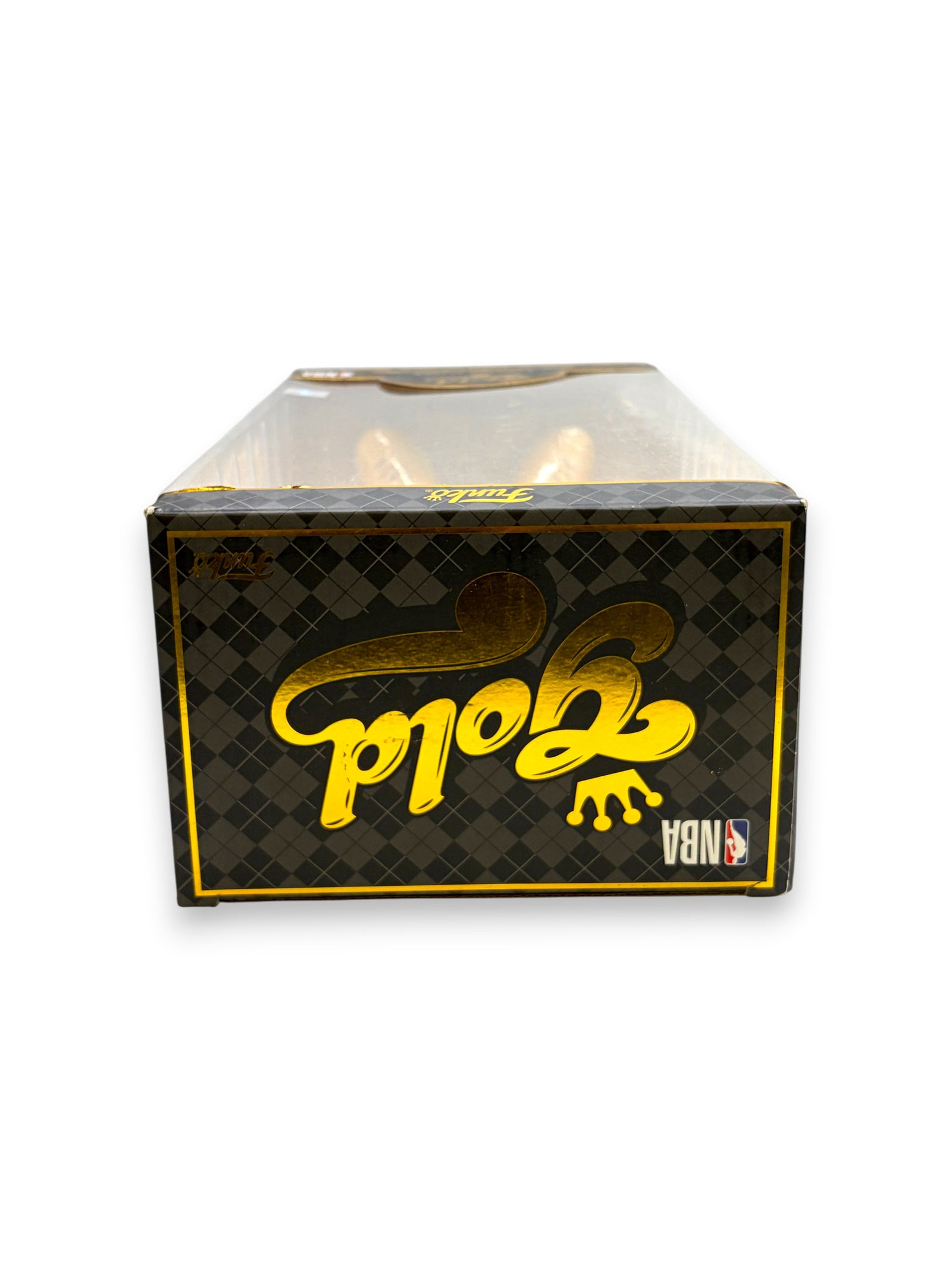 Lowkey Stock Funko Gold Lebron James 12-inch premium vinyl figure box packaging with gold logo and NBA branding