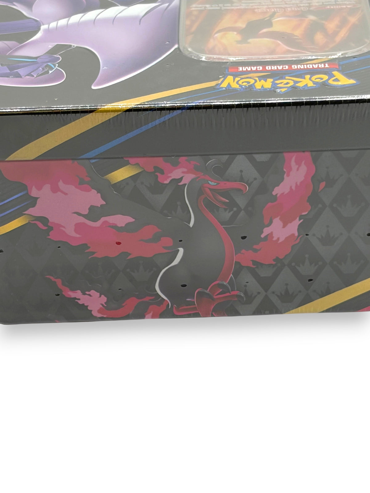 Lowkey Stock Pokemon TCG Crown Zenith Galarian Articuno large tin featuring black and pink artwork with factory seal