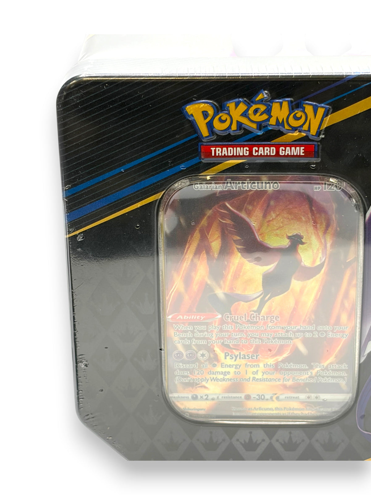 Lowkey Stock Pokemon TCG Crown Zenith Galarian Articuno sealed metal tin featuring card artwork on the front