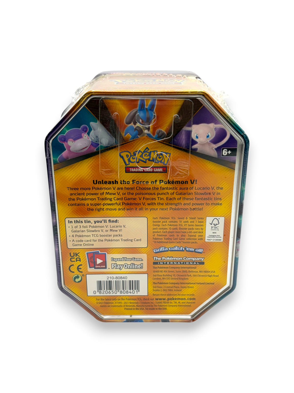 Lowkey Stock Pokemon Galarian Slowbro V trading card game tin, sealed with back label details and character artwork