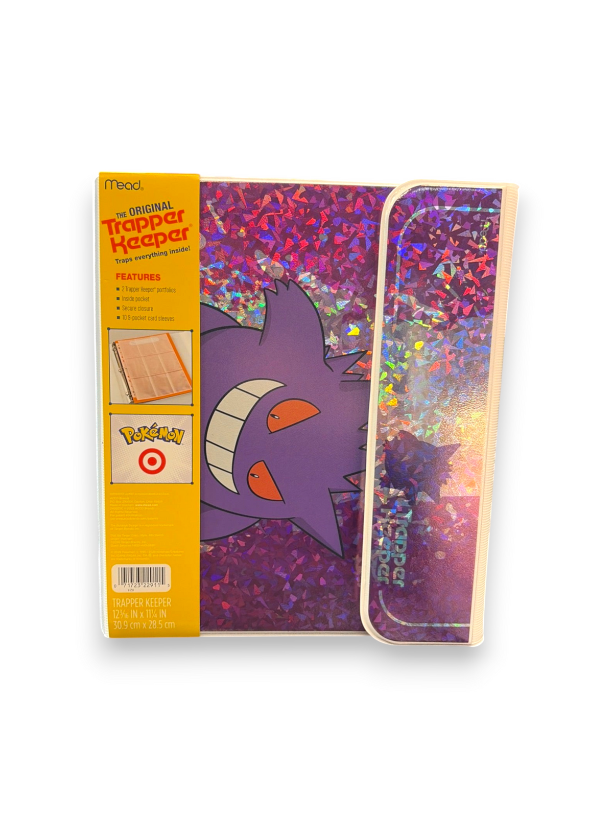 Lowkey Stock Gengar Trapper Keeper binder with a purple holographic foil finish and iconic Pokemon character design